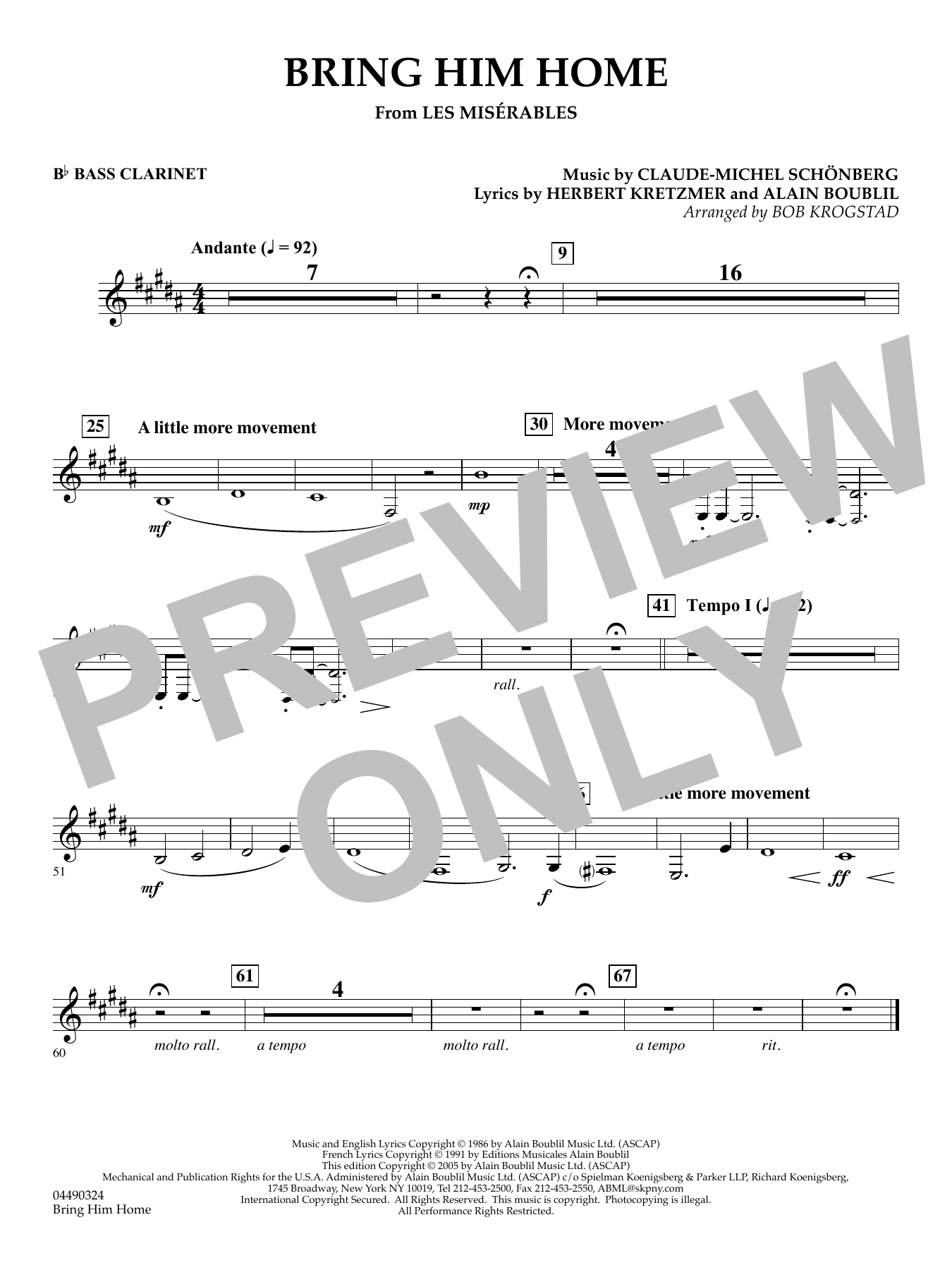Bring Him Home (from Les Misérables) (arr. Bob Krogstad) - Bb Bass Clarinet