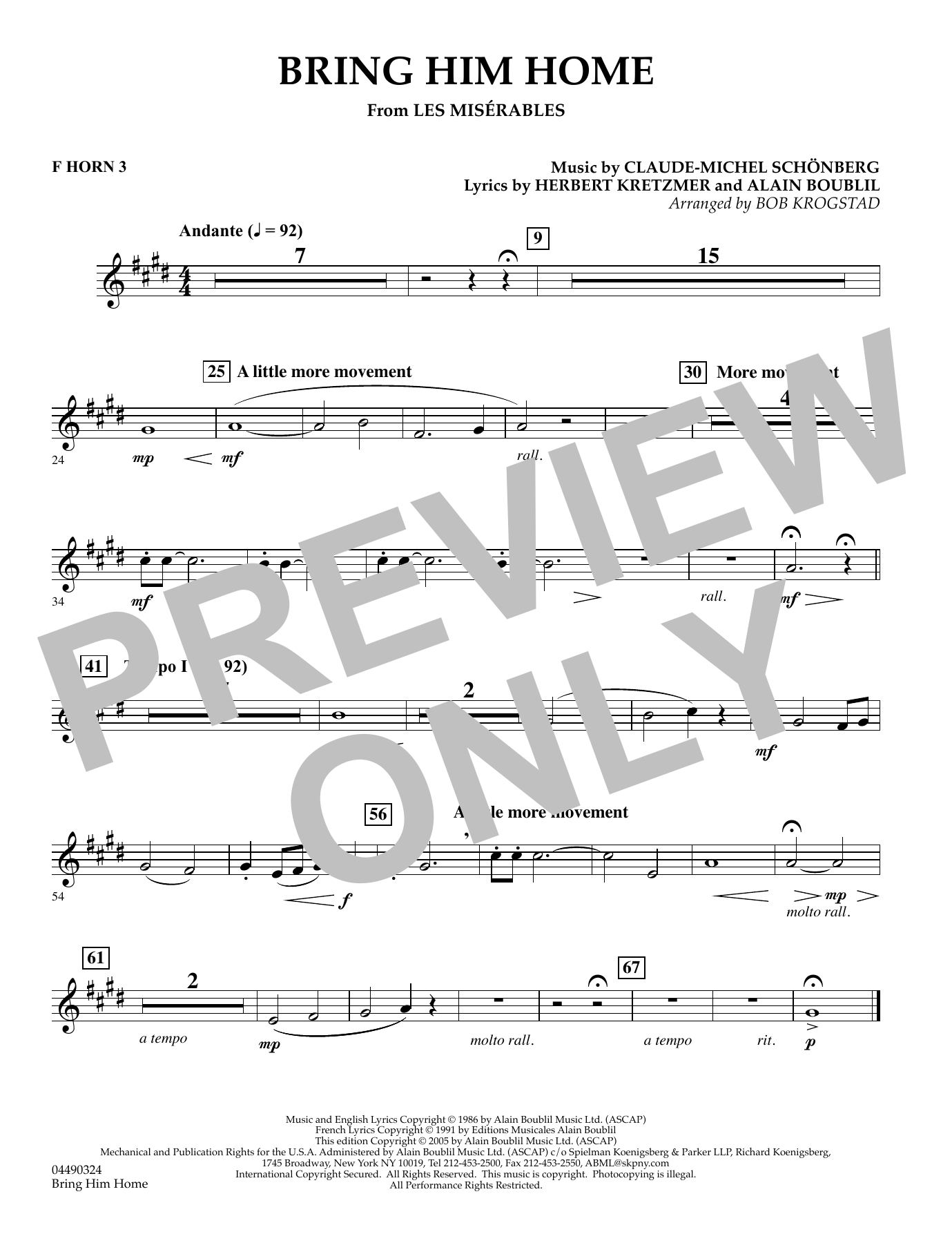 Bring Him Home (from Les Misérables) (arr. Bob Krogstad) - F Horn 3