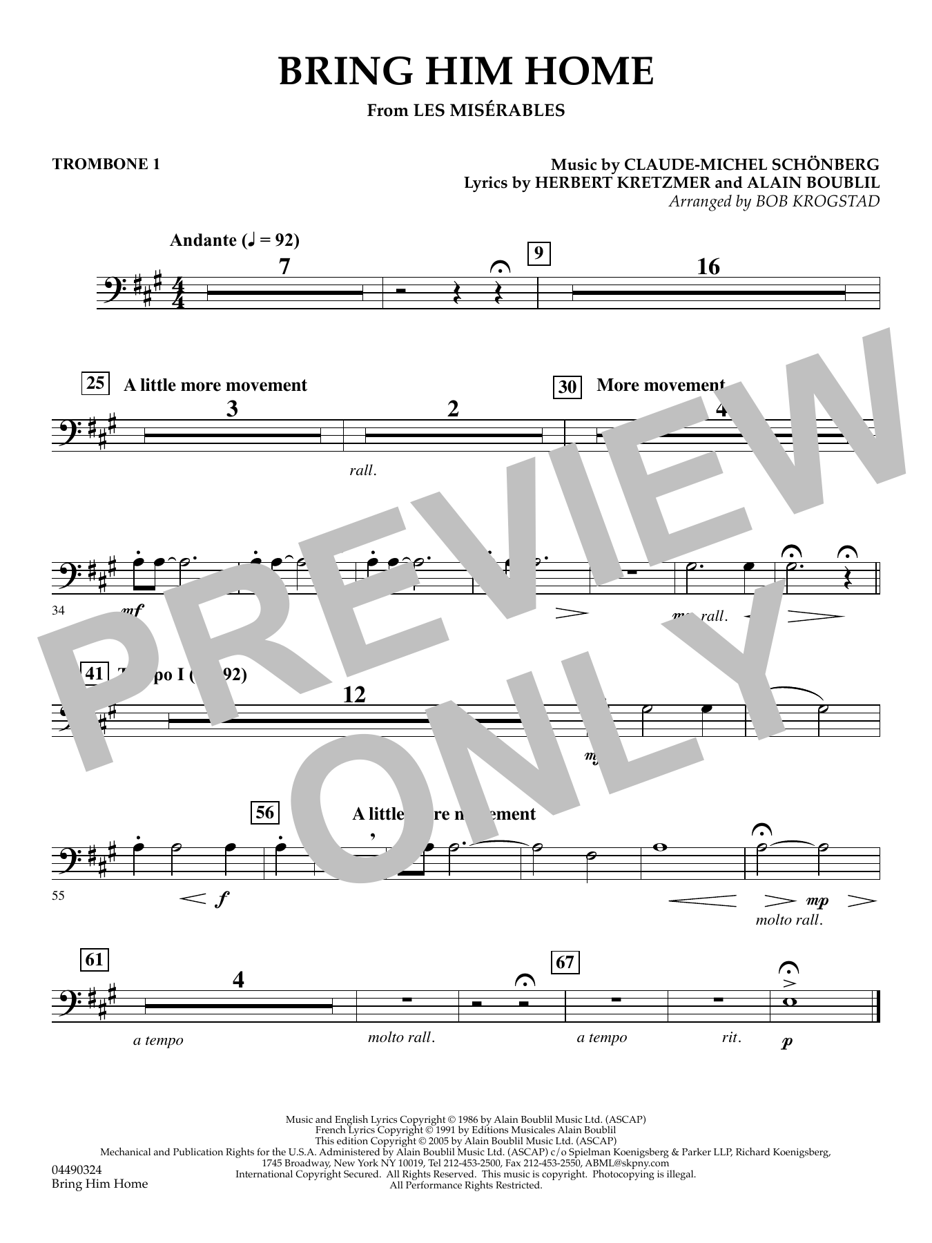 Bring Him Home (from Les Misérables) (arr. Bob Krogstad) - Trombone 1