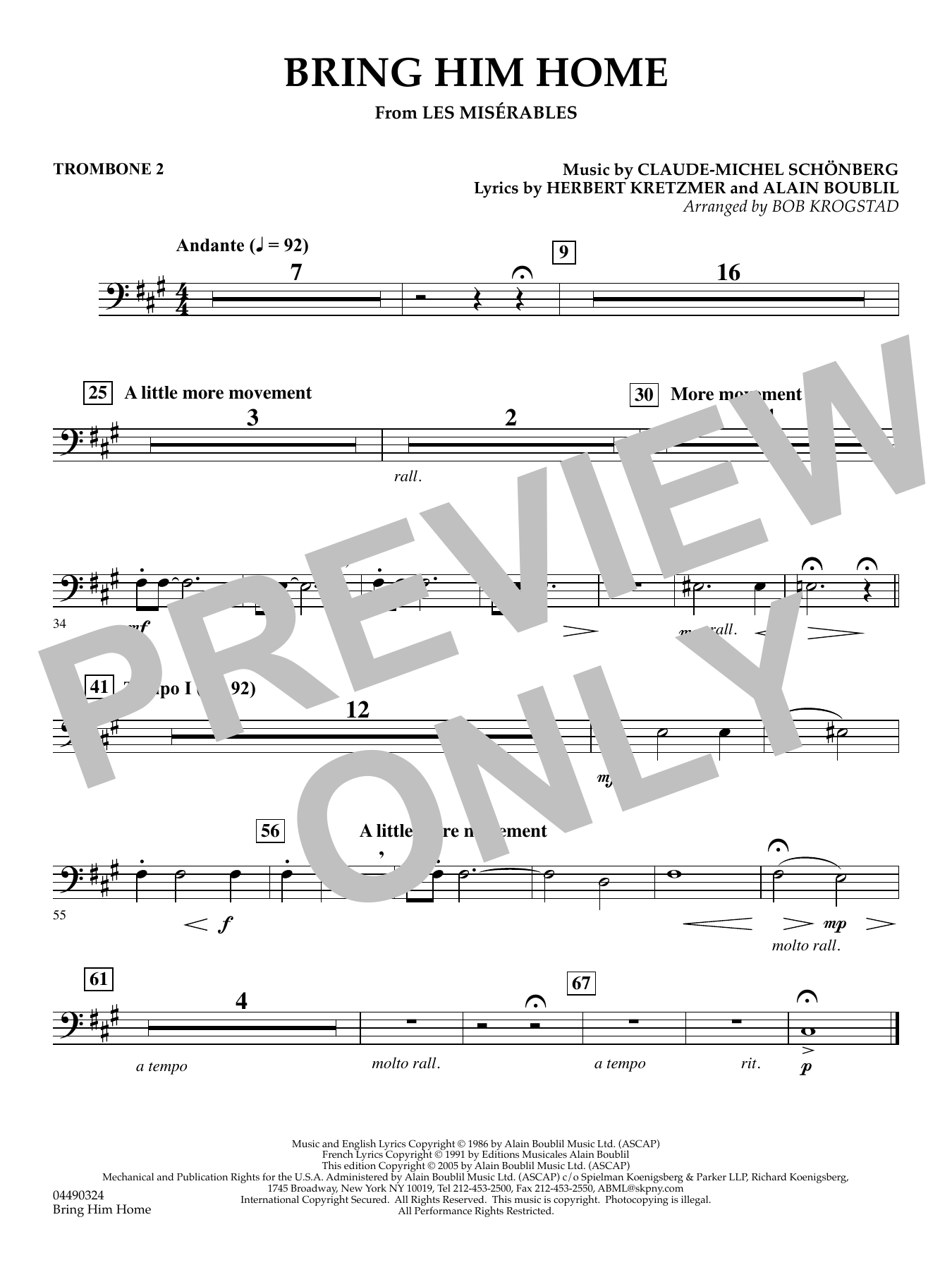 Bring Him Home (from Les Misérables) (arr. Bob Krogstad) - Trombone 2