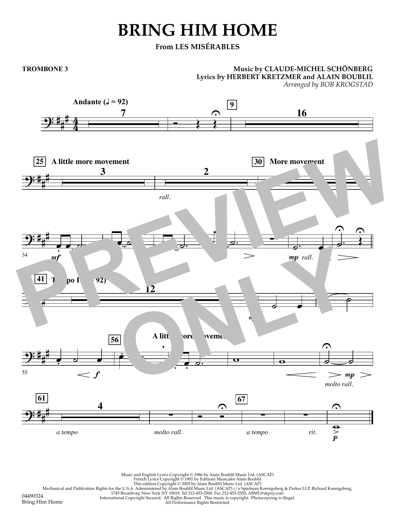 Bring Him Home (from Les Misérables) (arr. Bob Krogstad) - Trombone 3