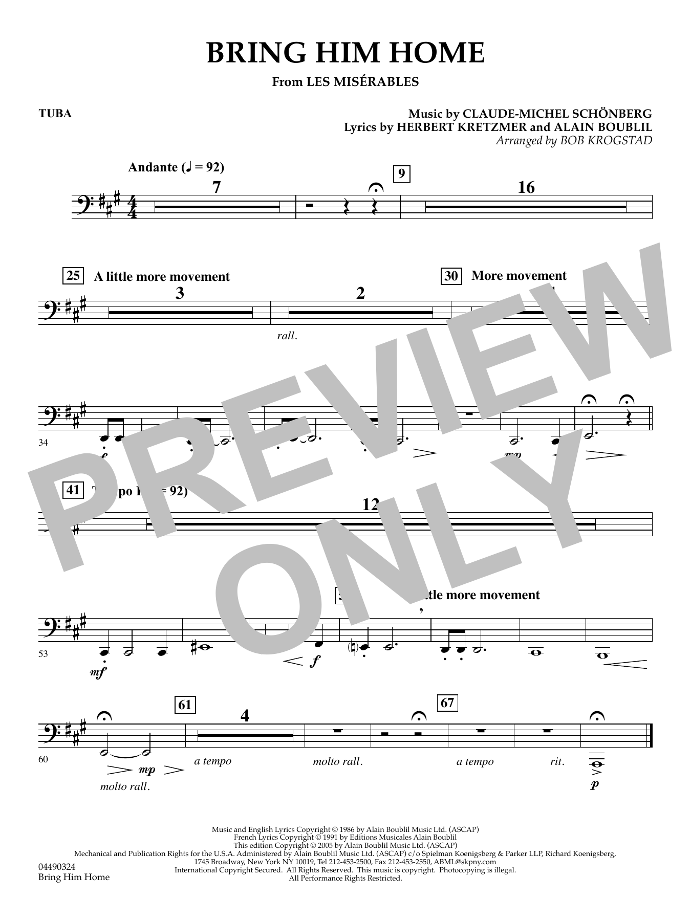 Bring Him Home (from Les Misérables) (arr. Bob Krogstad) - Tuba