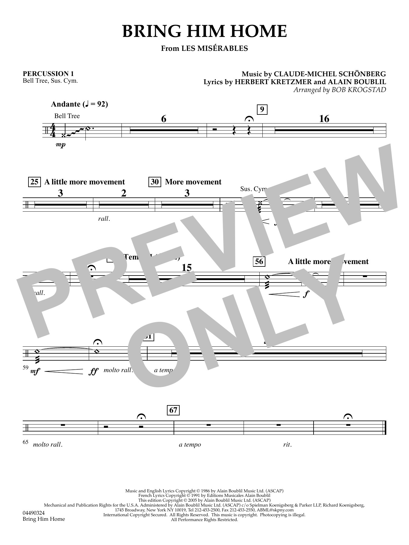 Bring Him Home (from Les Misérables) (arr. Bob Krogstad) - Percussion 1