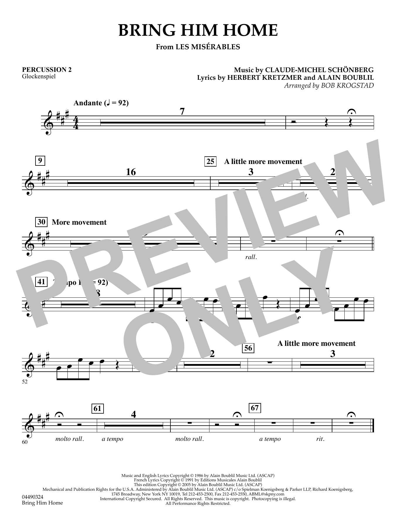 Bring Him Home (from Les Misérables) (arr. Bob Krogstad) - Percussion 2