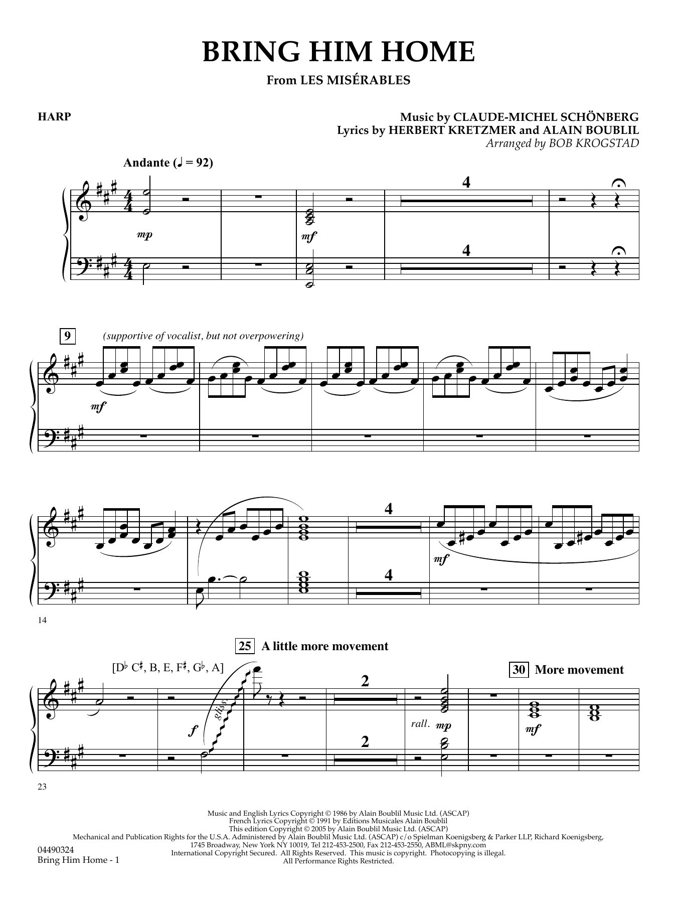 Bring Him Home (from Les Misérables) (arr. Bob Krogstad) - Harp
