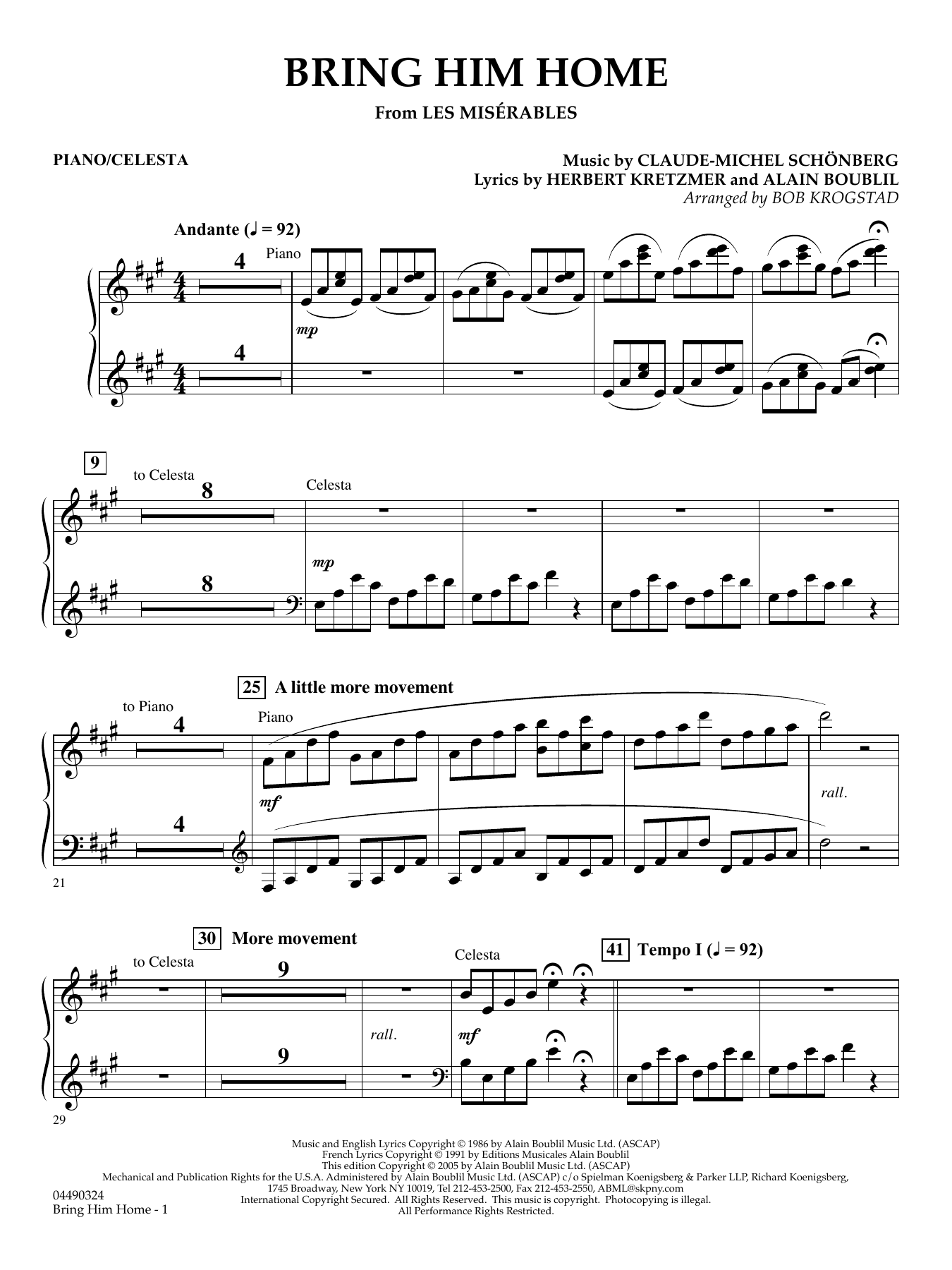 Bring Him Home (from Les Misérables) (arr. Bob Krogstad) - Piano/Celeste