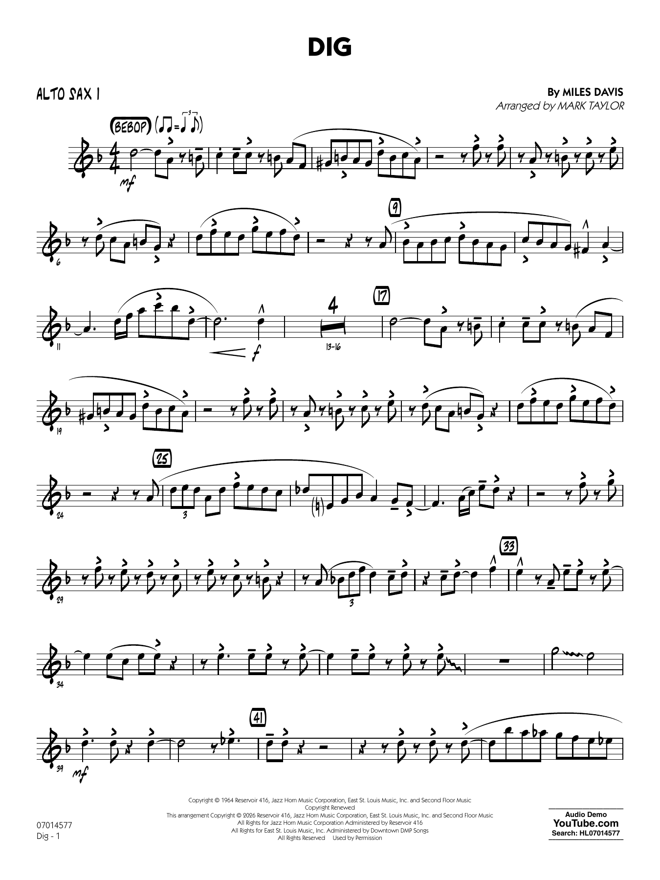 Dig (arr. Mark Taylor) - Alto Sax 1