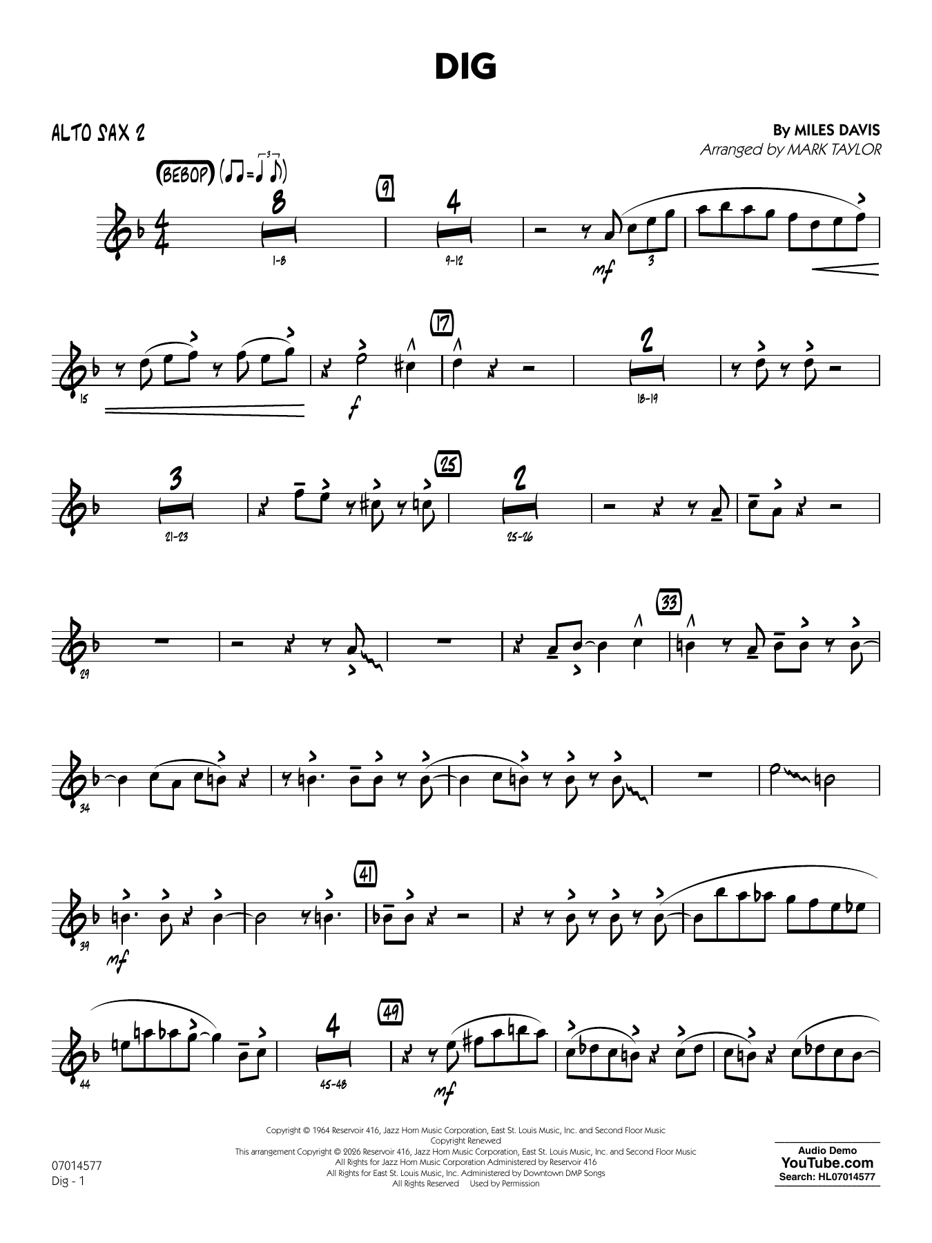 Dig (arr. Mark Taylor) - Alto Sax 2