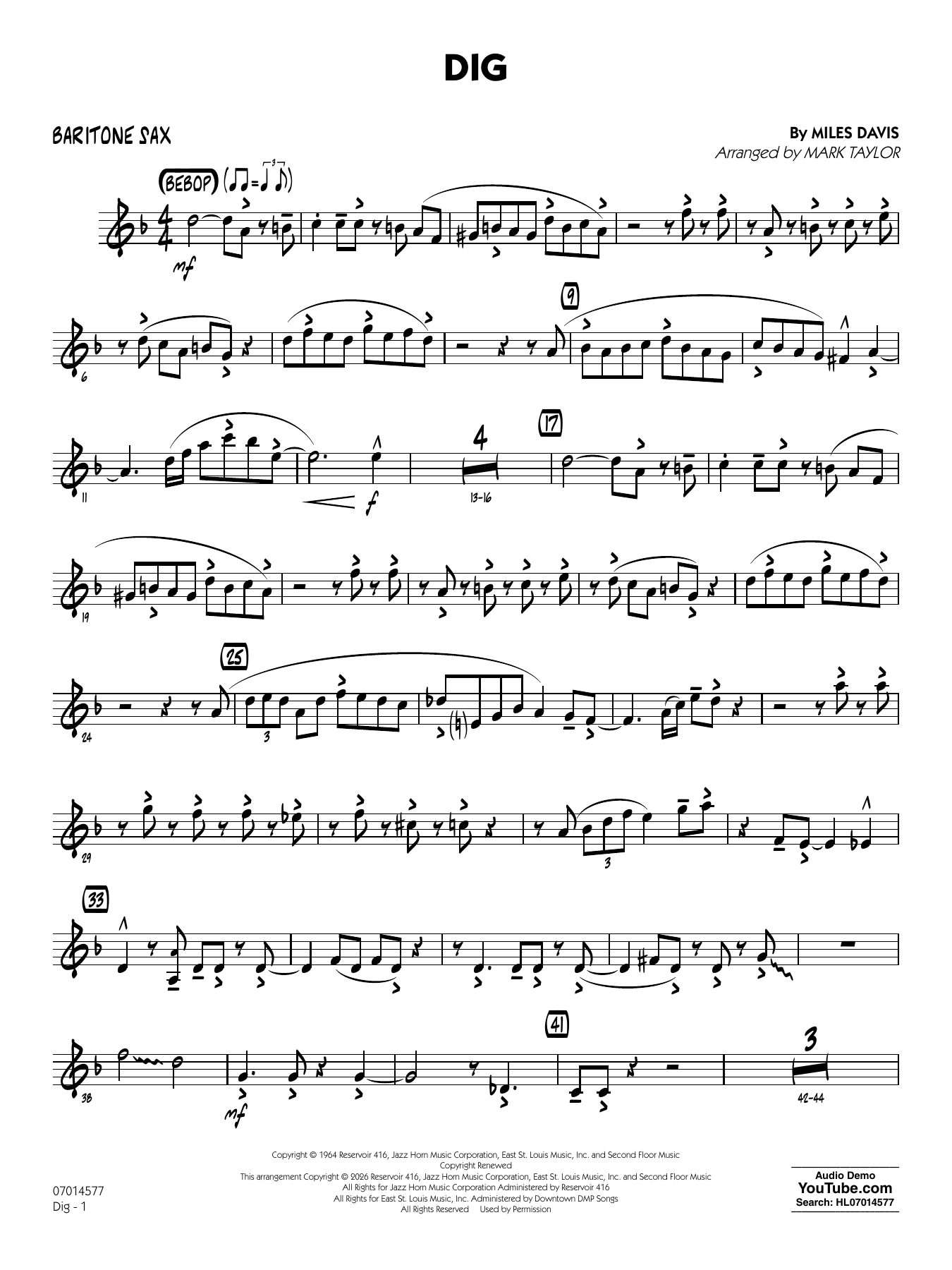 Dig (arr. Mark Taylor) - Baritone Sax