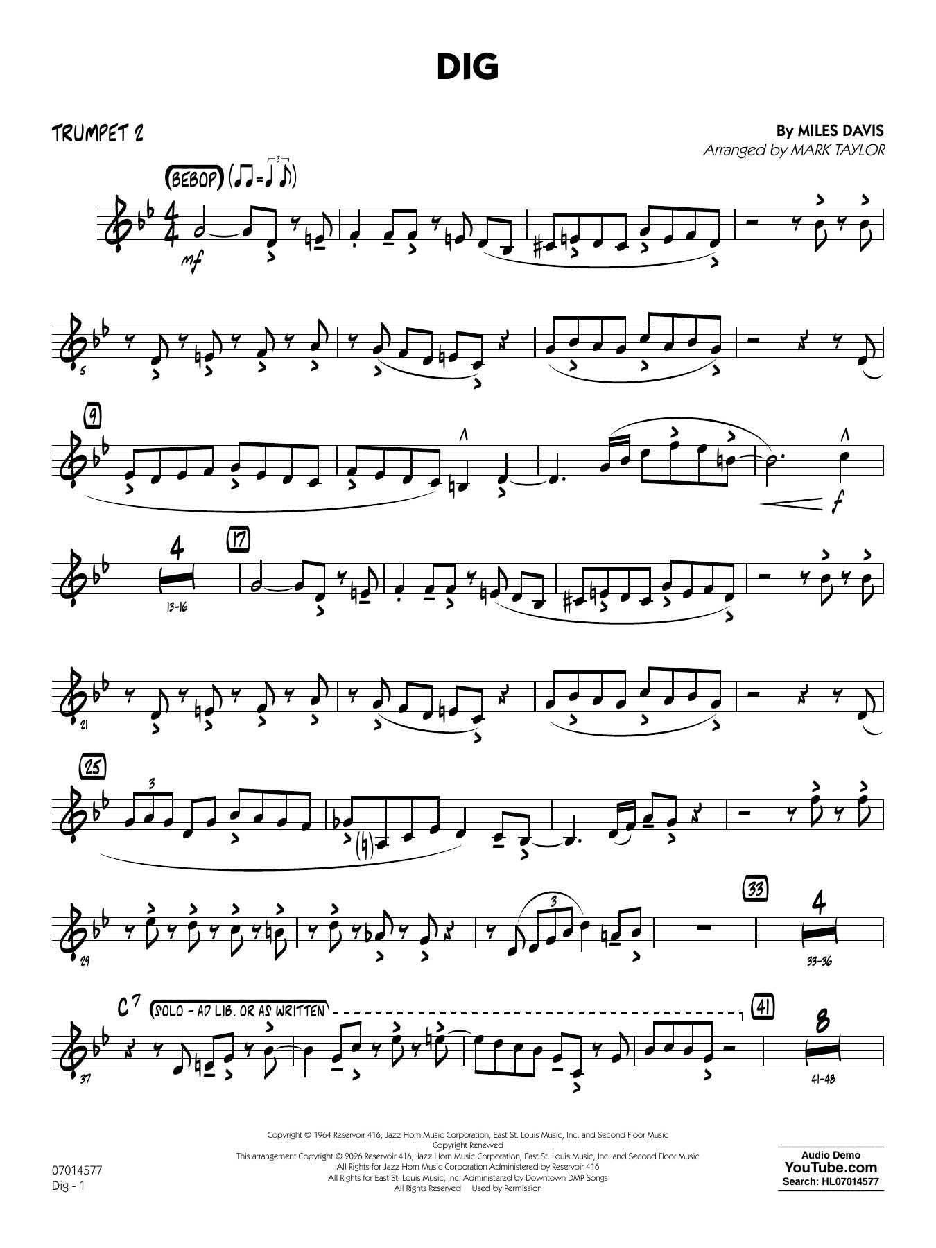 Dig (arr. Mark Taylor) - Trumpet 2