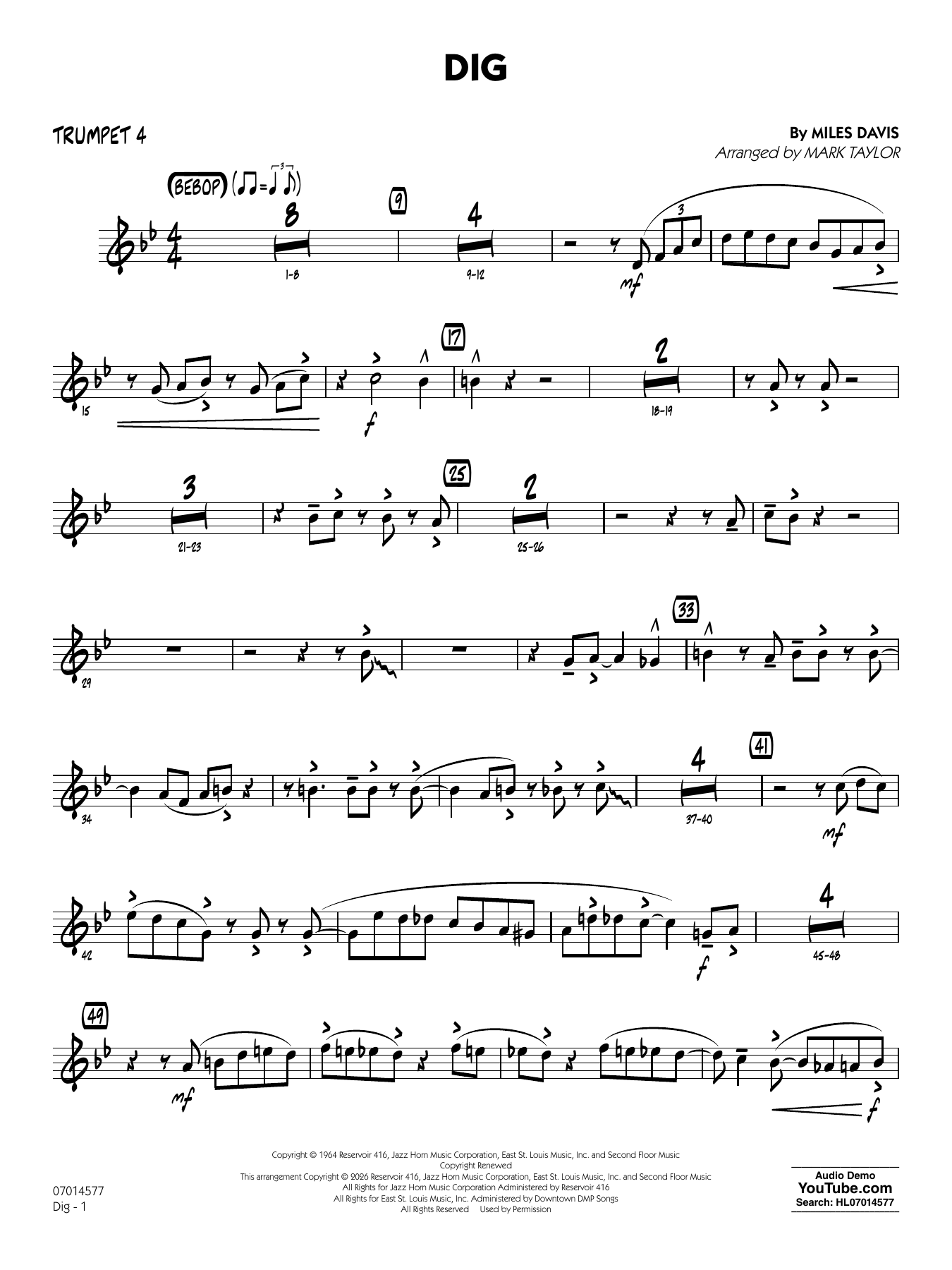 Dig (arr. Mark Taylor) - Trumpet 4