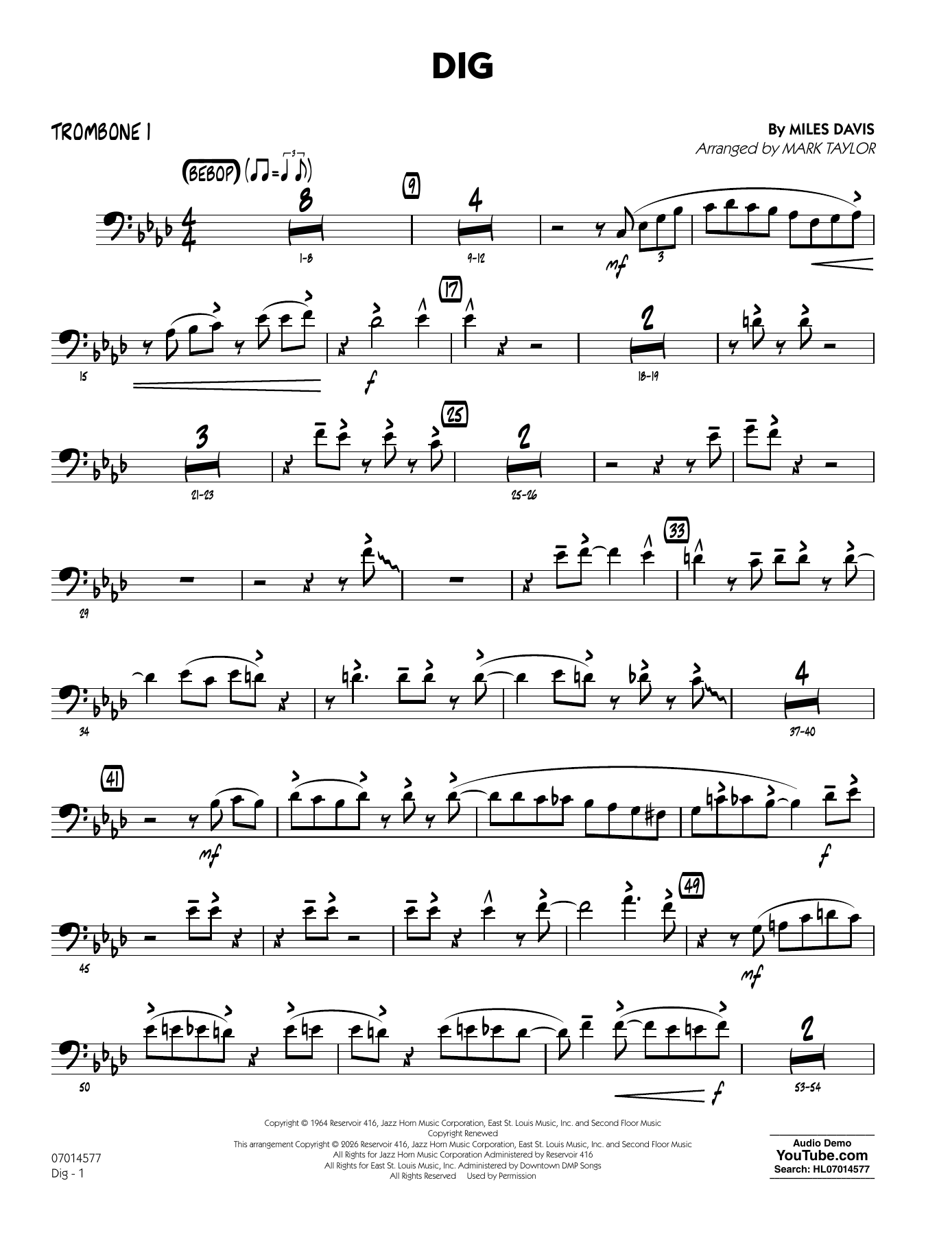 Dig (arr. Mark Taylor) - Trombone 1