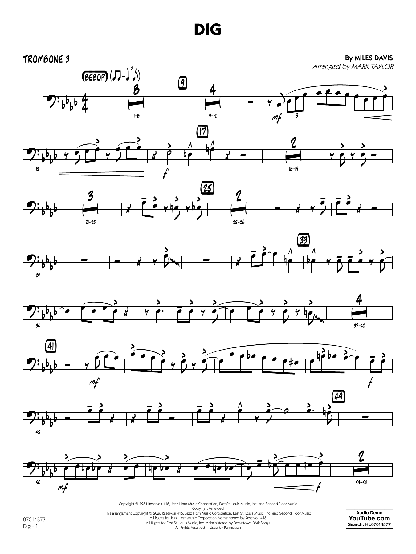 Dig (arr. Mark Taylor) - Trombone 3