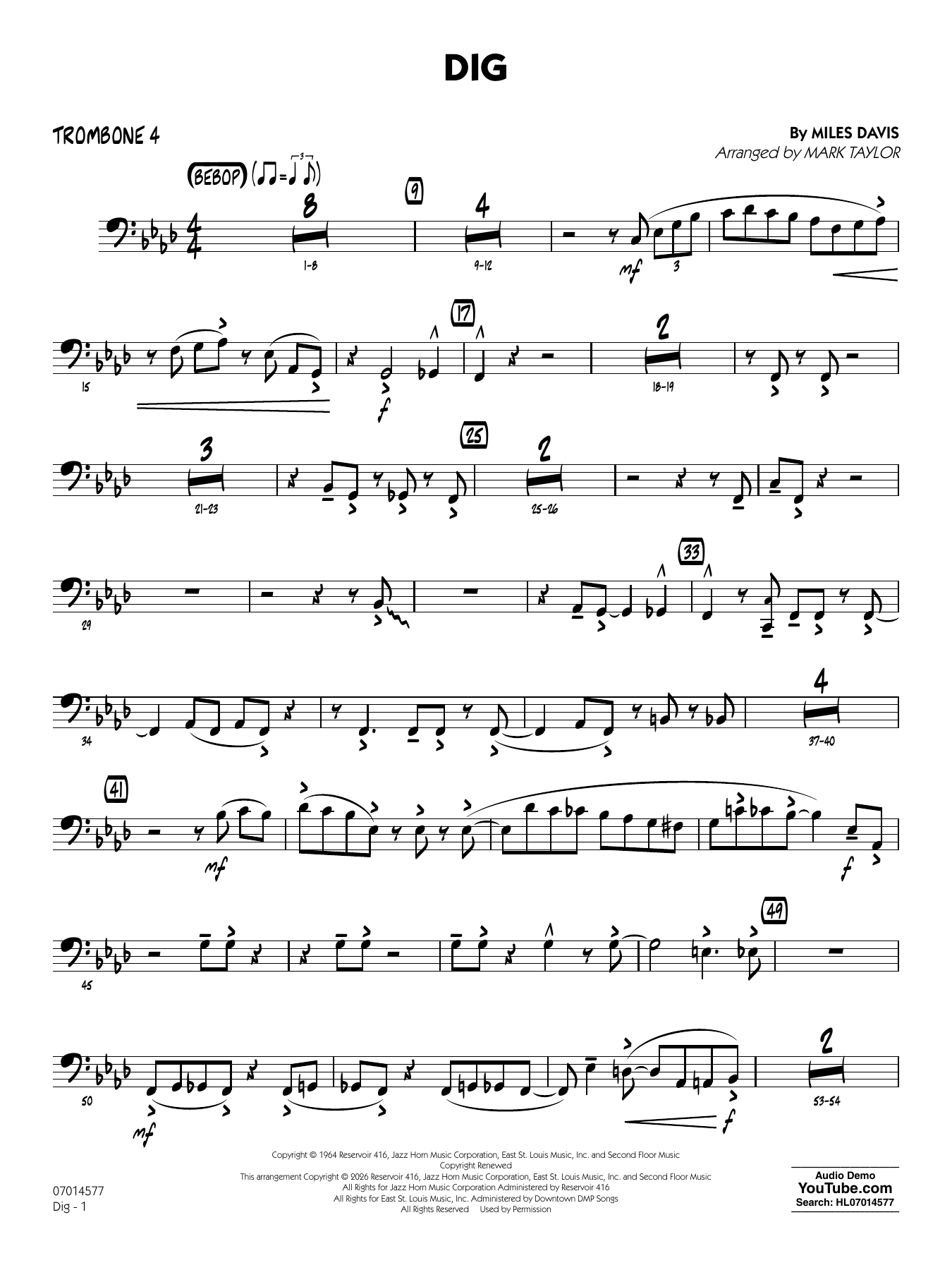 Dig (arr. Mark Taylor) - Trombone 4