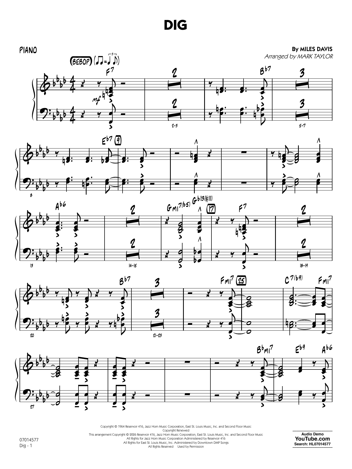 Dig (arr. Mark Taylor) - Piano