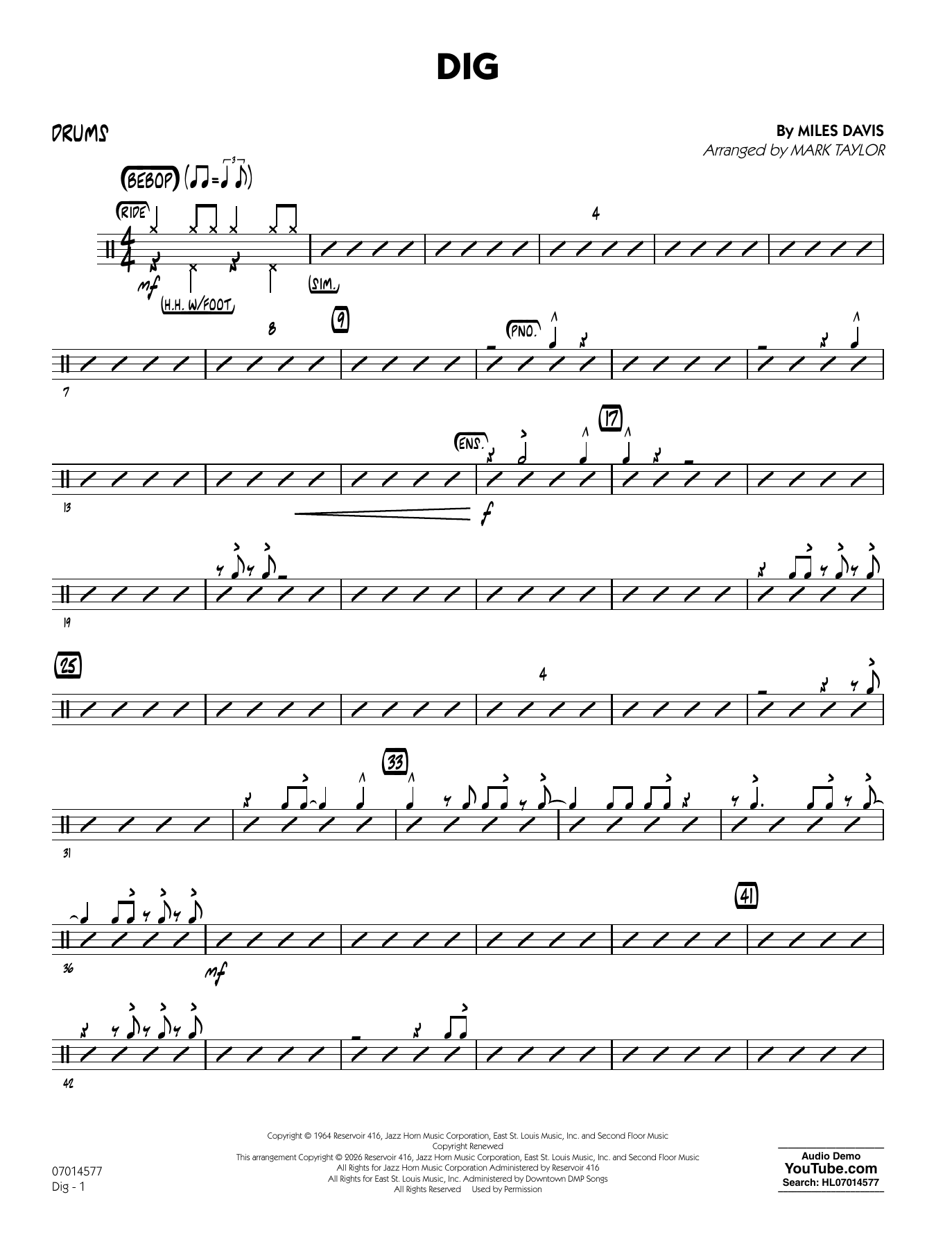 Dig (arr. Mark Taylor) - Drums