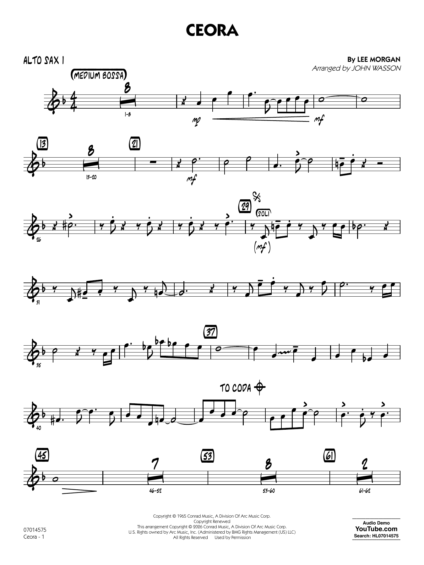 Ceora - (arr. John Wasson) Alto Sax 1 - Alto Sax 1
