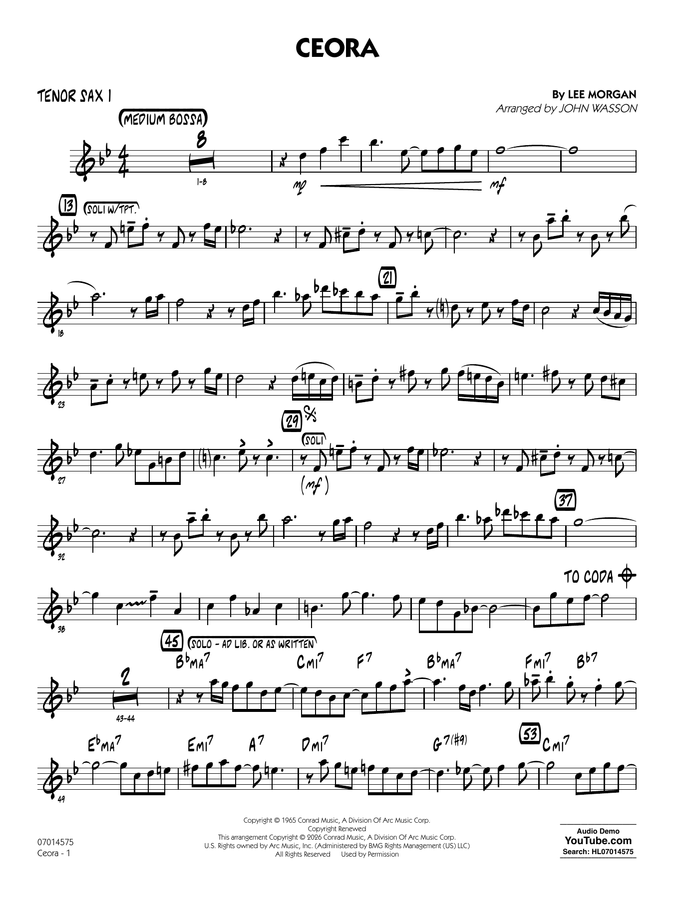 Ceora - (arr. John Wasson) Alto Sax 1 - Tenor Sax 1