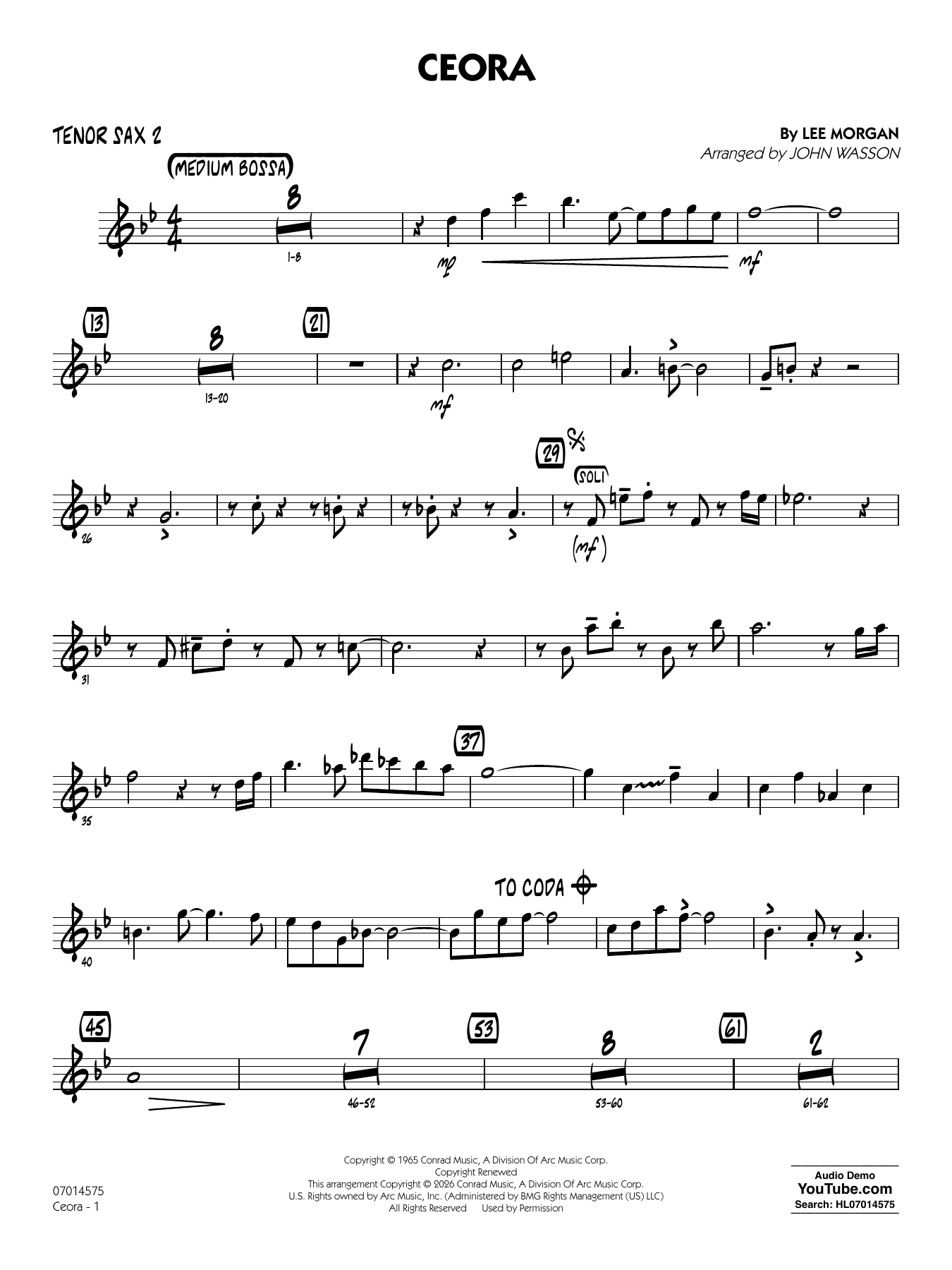 Ceora - (arr. John Wasson) Alto Sax 1 - Tenor Sax 2