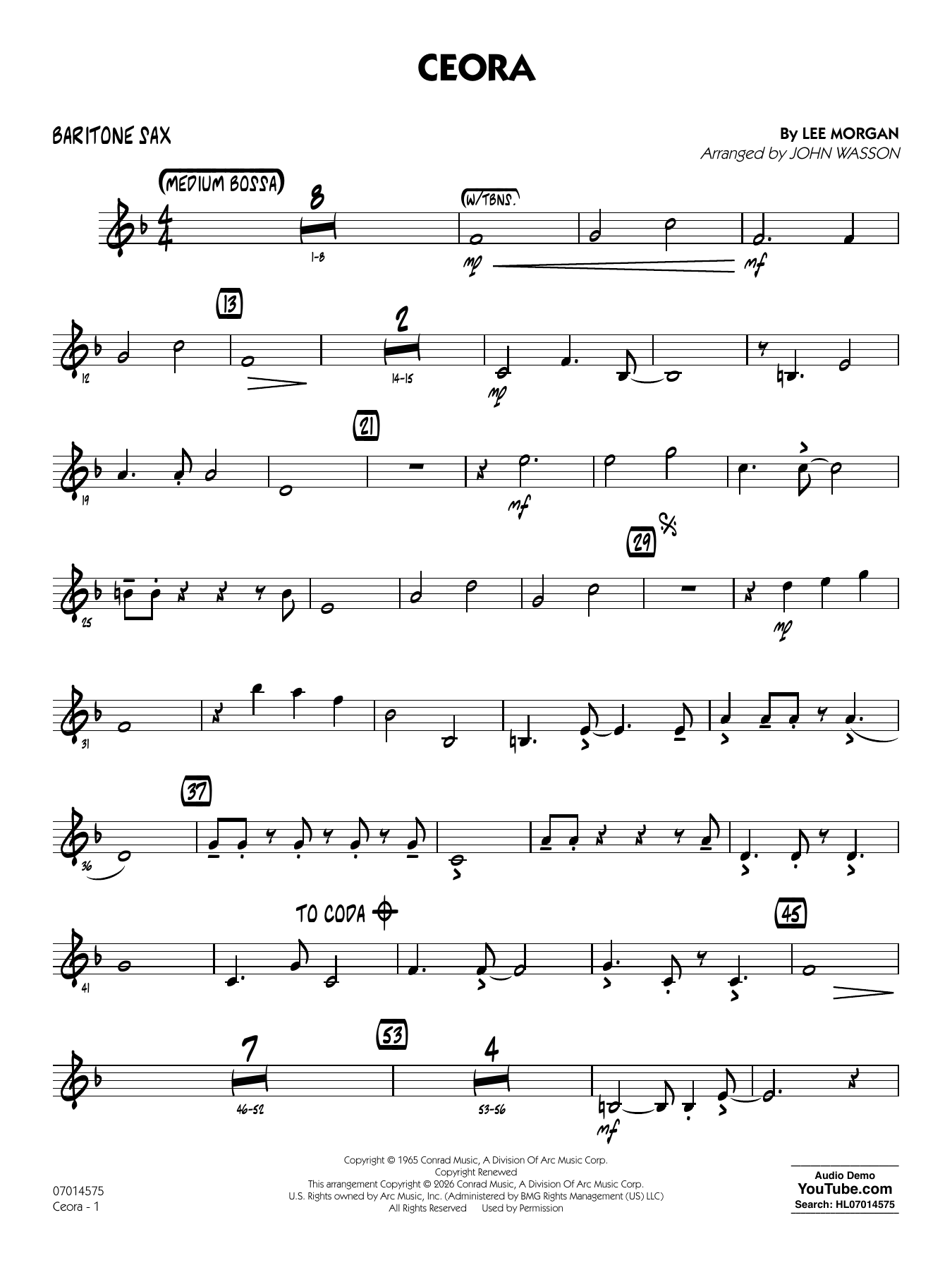 Ceora - (arr. John Wasson) Alto Sax 1 - Baritone Sax