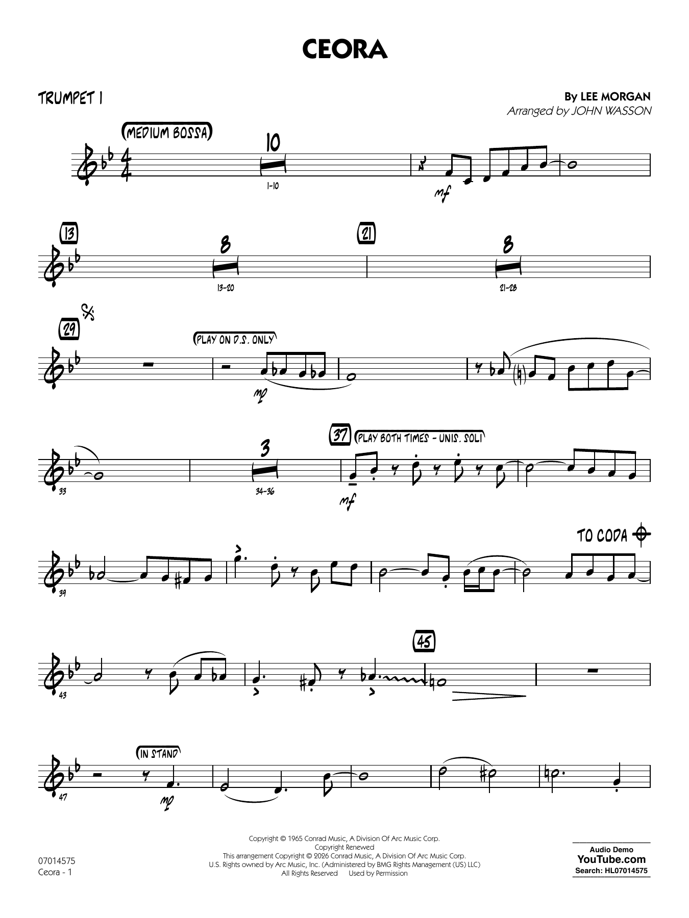 Ceora - (arr. John Wasson) Alto Sax 1 - Trumpet 1