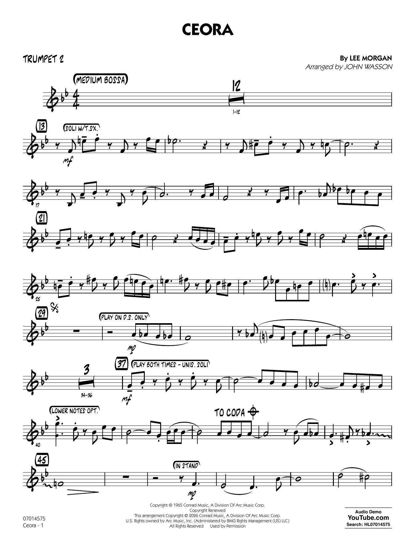 Ceora - (arr. John Wasson) Alto Sax 1 - Trumpet 2