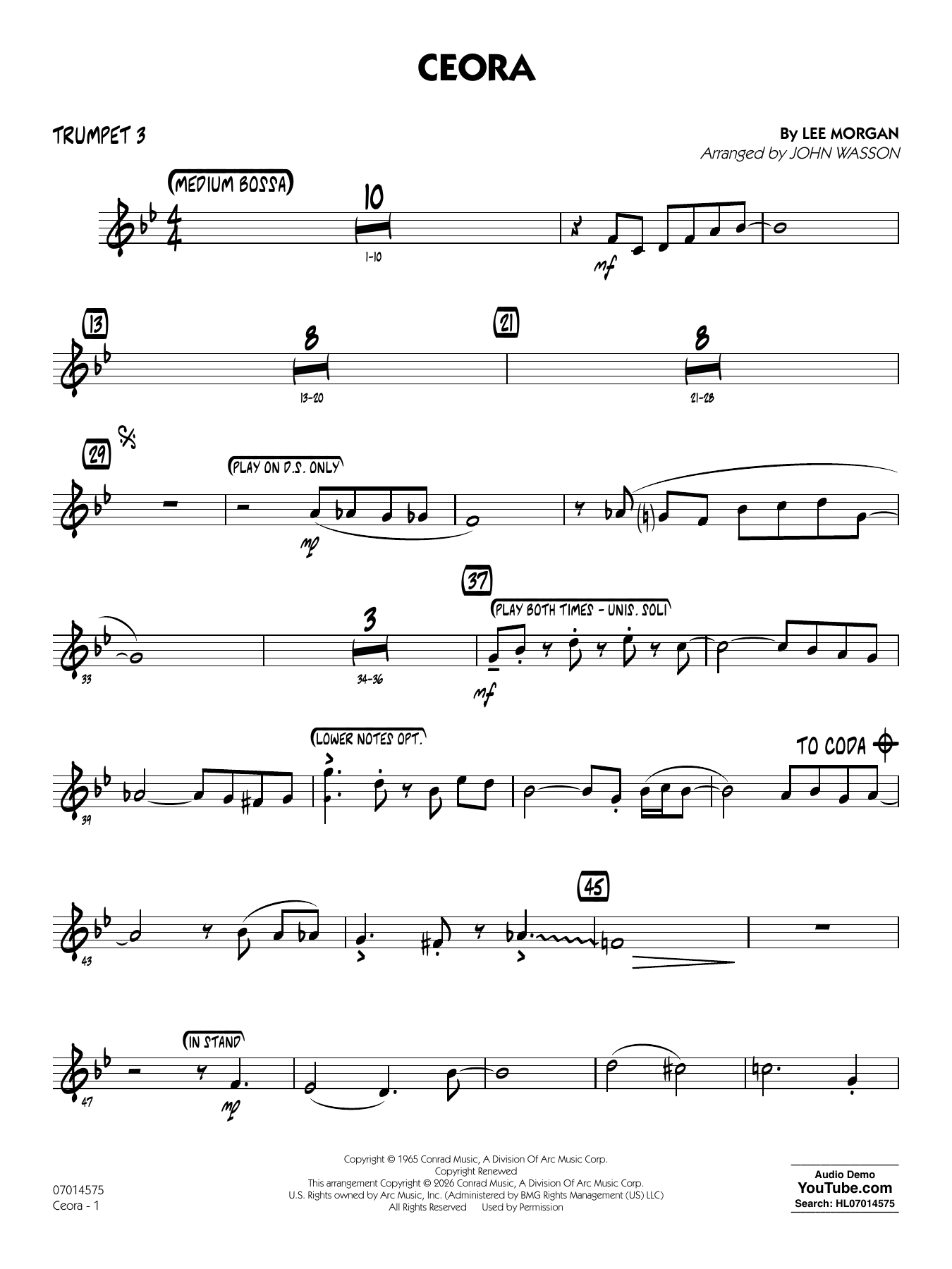 Ceora - (arr. John Wasson) Alto Sax 1 - Trumpet 3