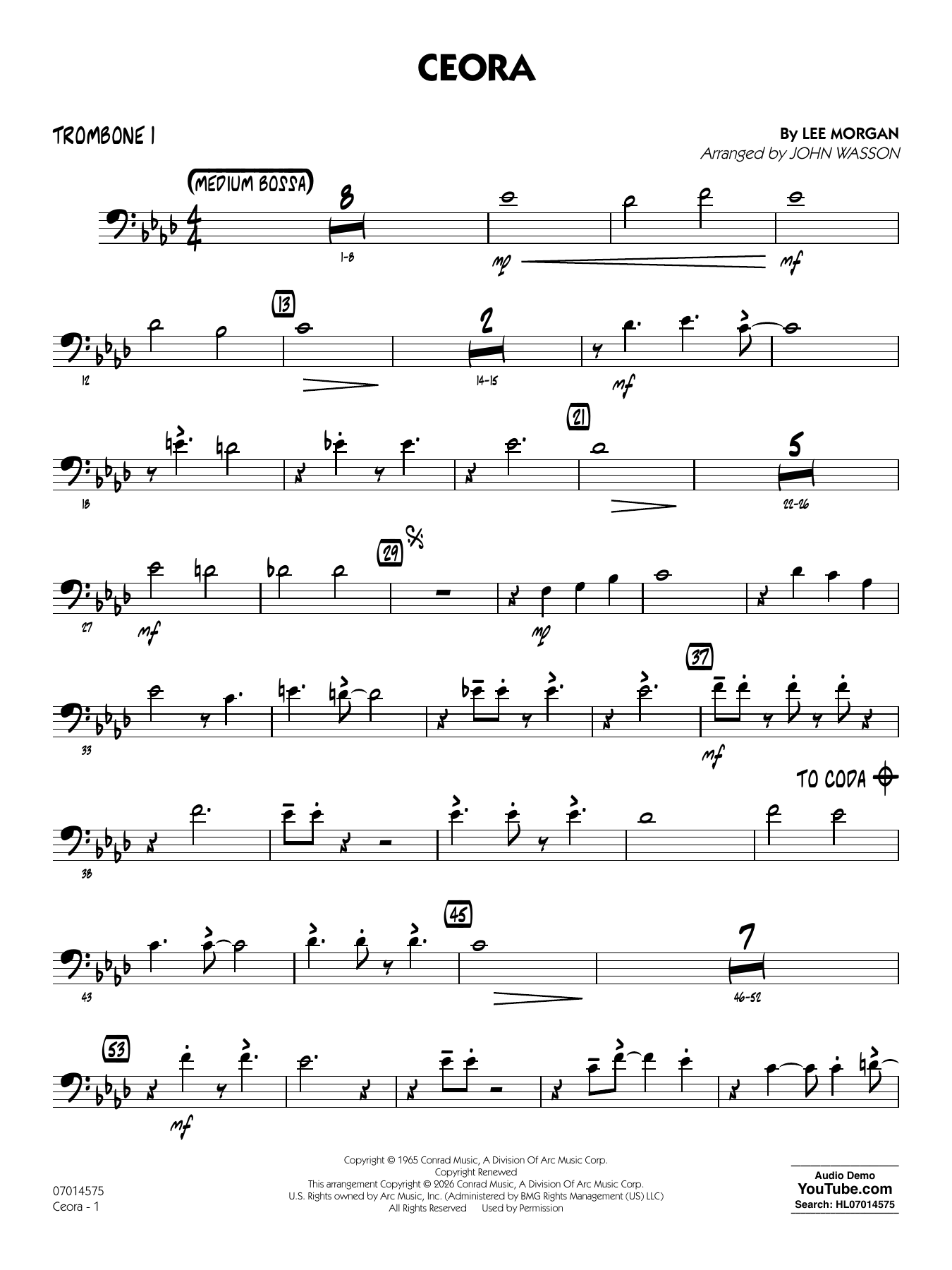 Ceora - (arr. John Wasson) Alto Sax 1 - Trombone 1