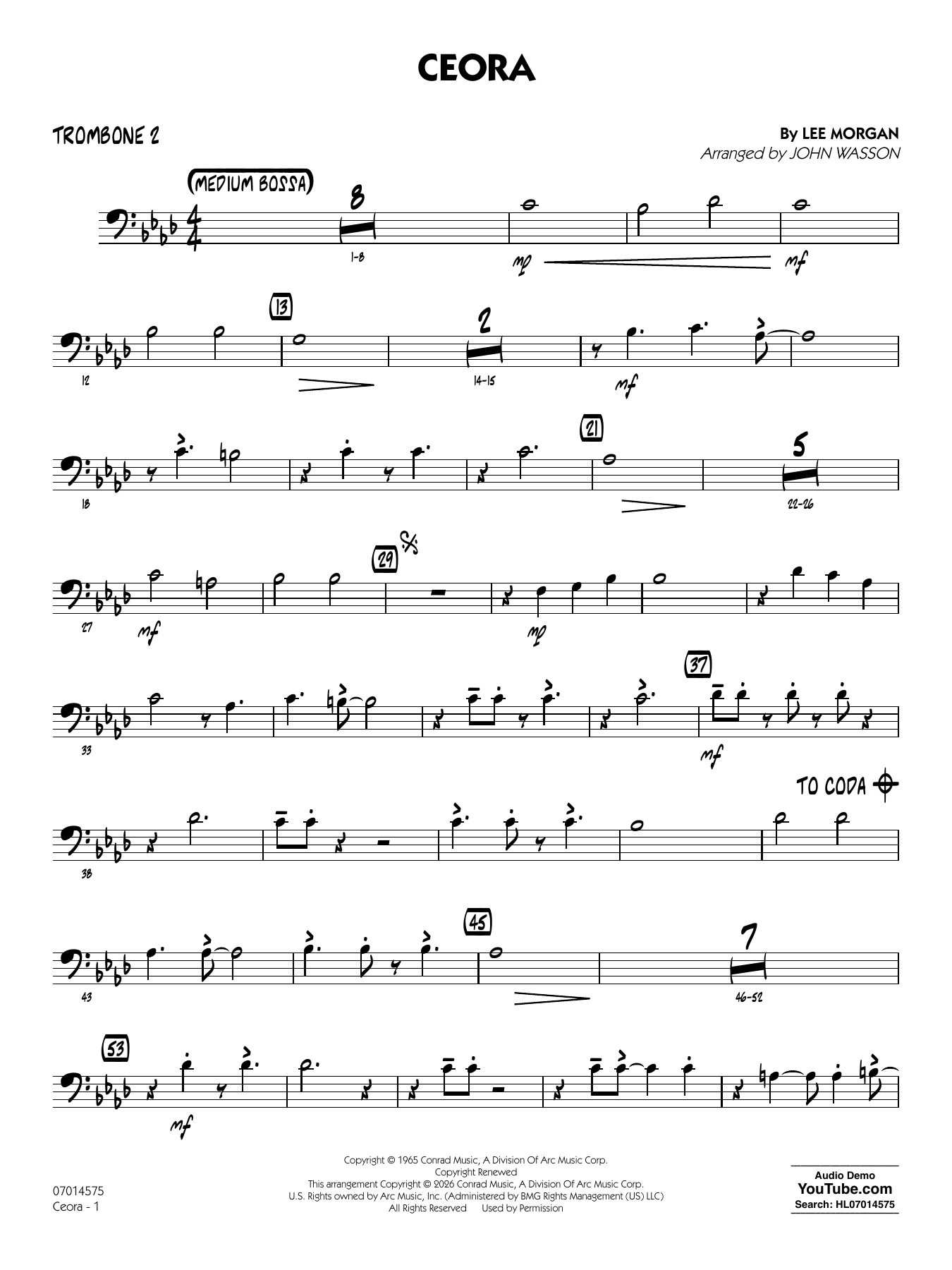 Ceora - (arr. John Wasson) Alto Sax 1 - Trombone 2