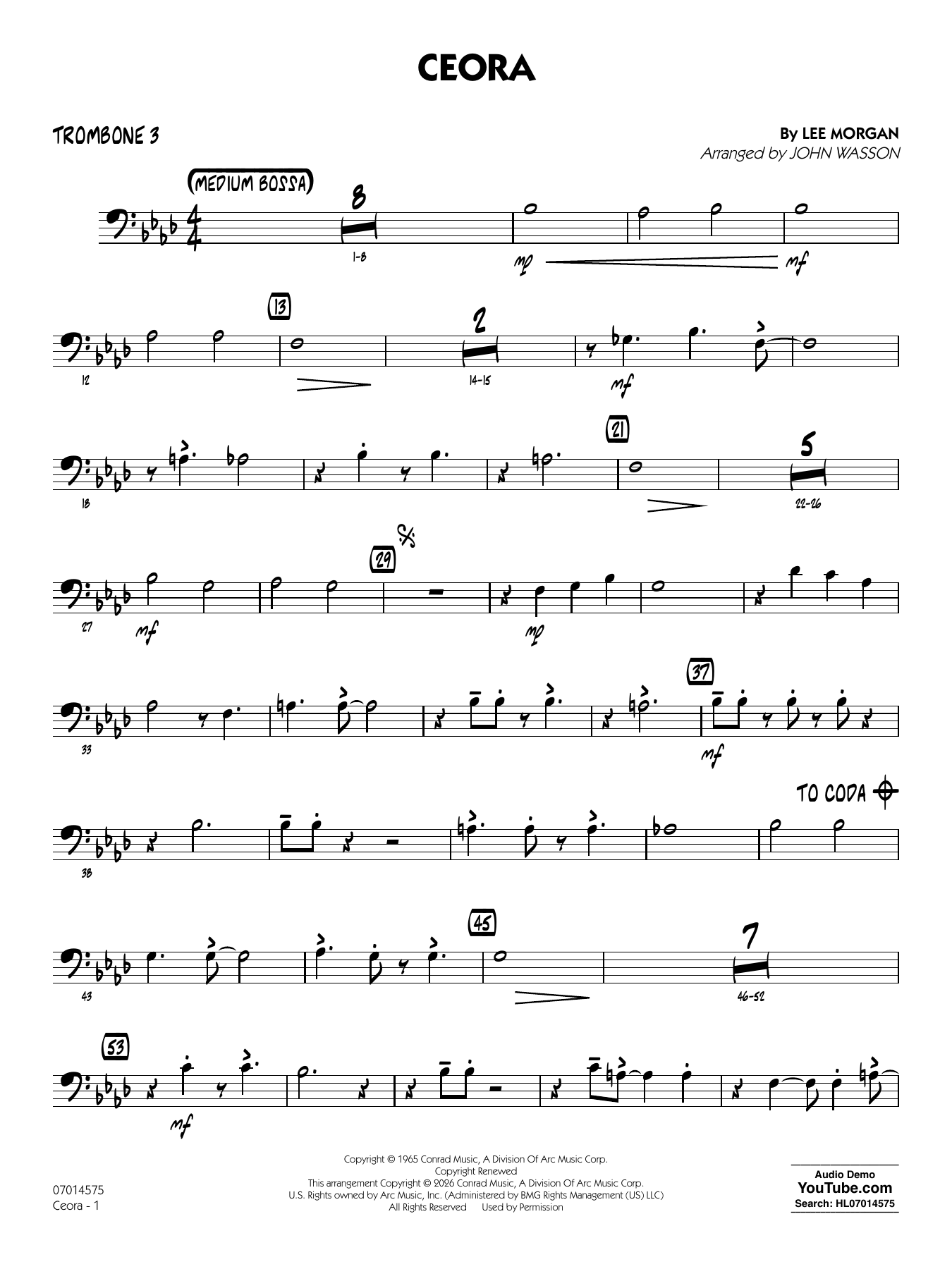 Ceora - (arr. John Wasson) Alto Sax 1 - Trombone 3