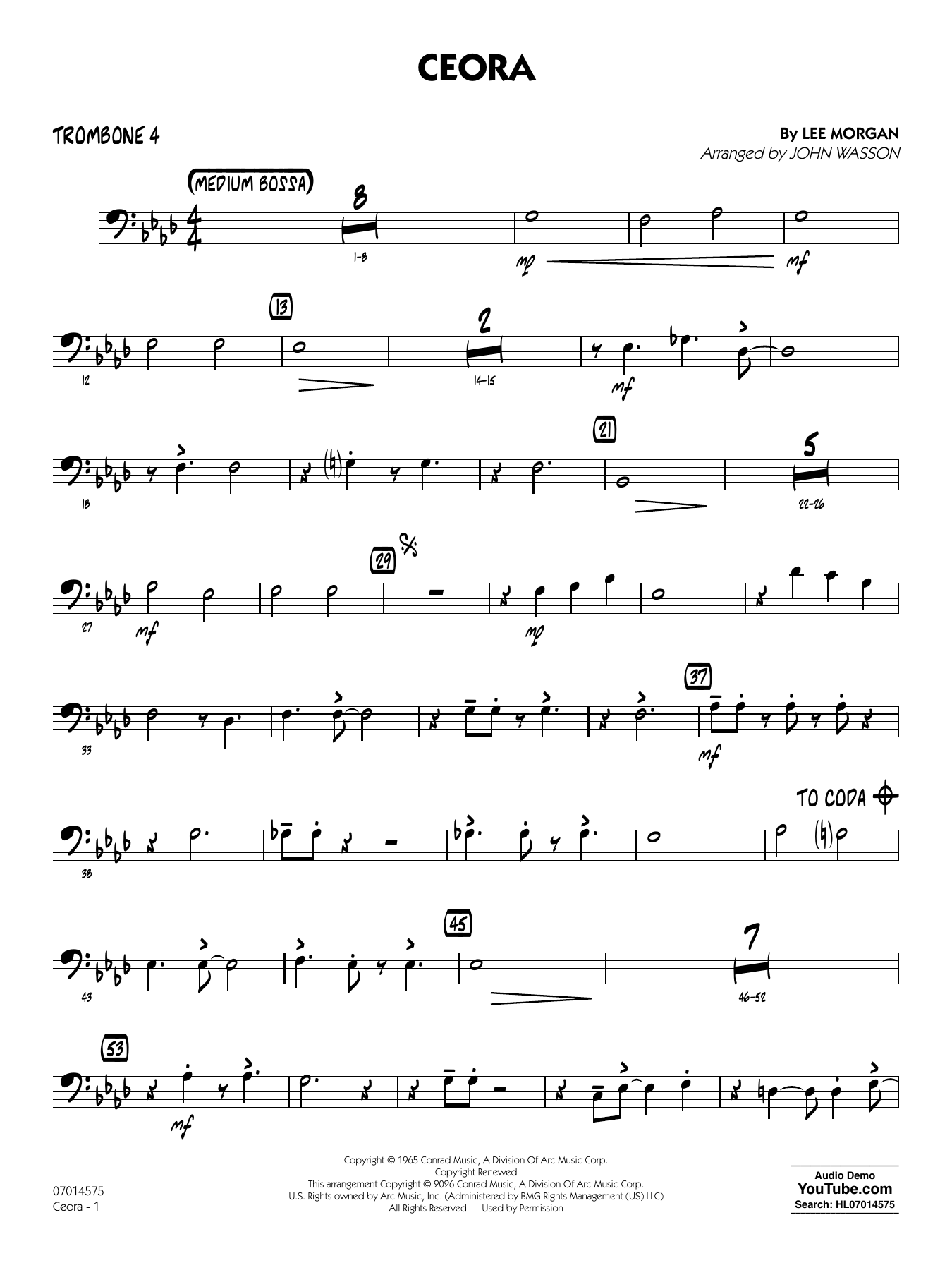 Ceora - (arr. John Wasson) Alto Sax 1 - Trombone 4