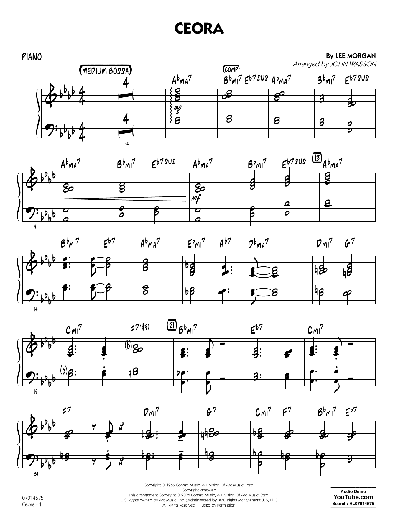 Ceora - (arr. John Wasson) Alto Sax 1 - Piano