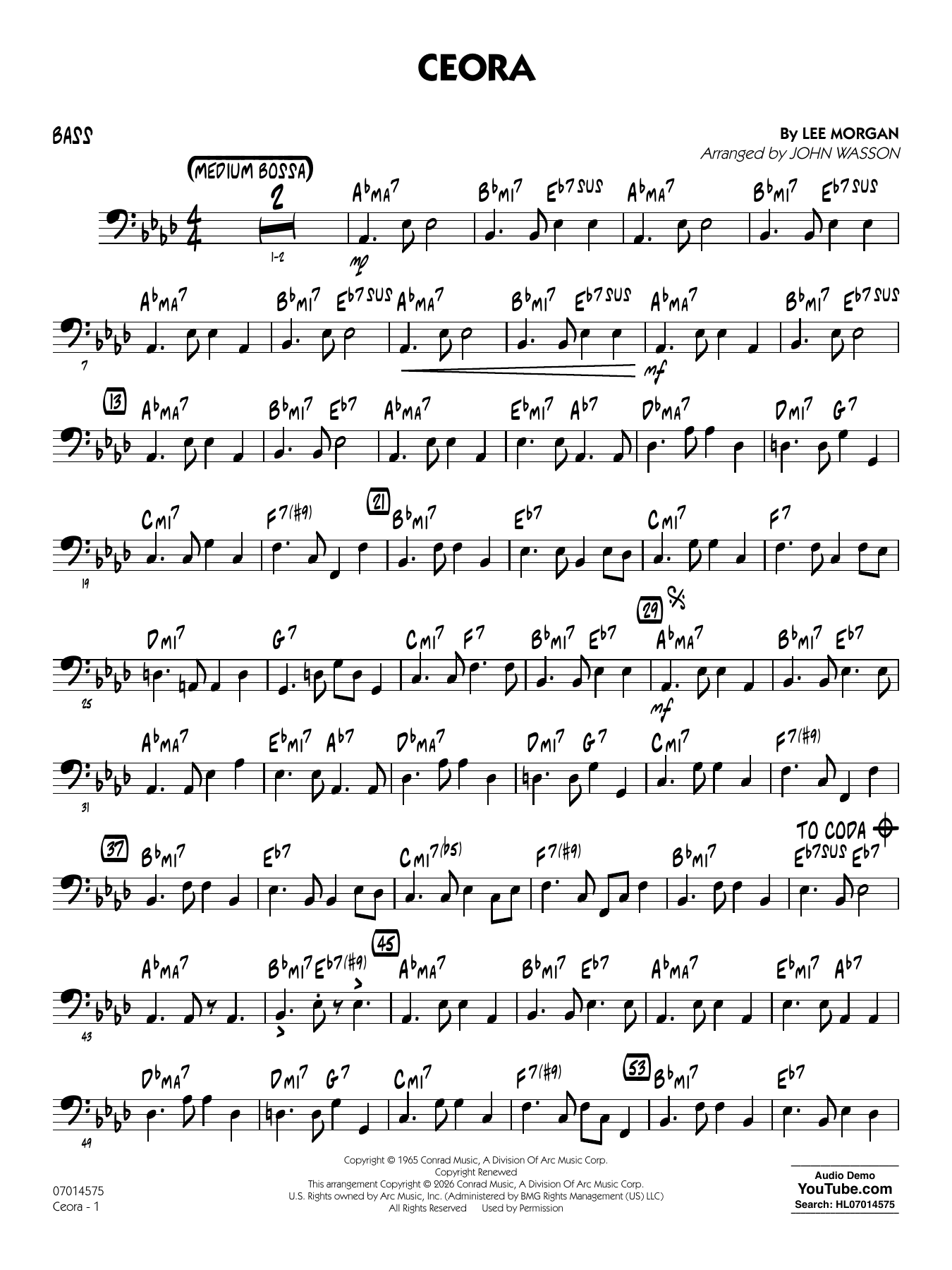 Ceora - (arr. John Wasson) Alto Sax 1 - Bass