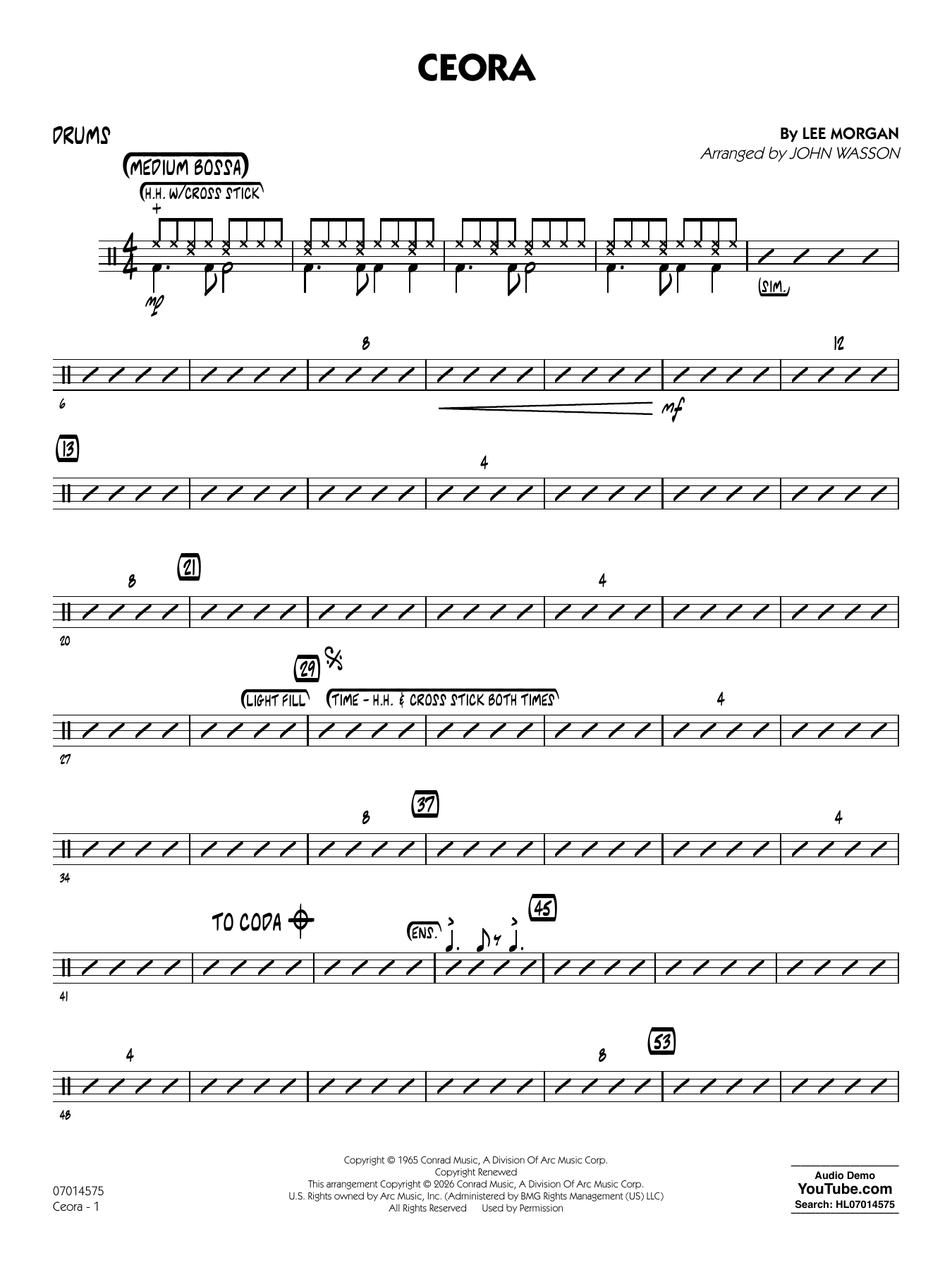 Ceora - (arr. John Wasson) Alto Sax 1 - Drums