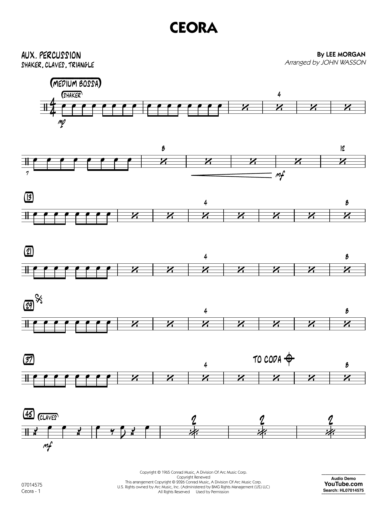 Ceora - (arr. John Wasson) Alto Sax 1 - Aux Percussion