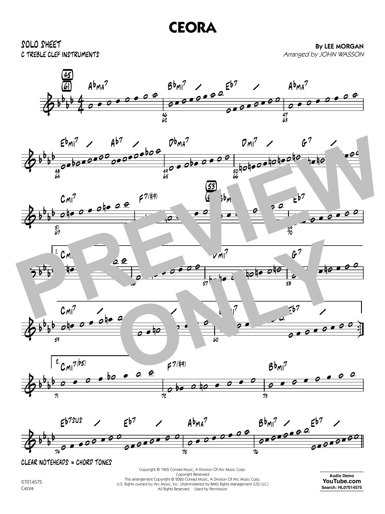 Ceora - (arr. John Wasson) Alto Sax 1 - C Solo Sheet