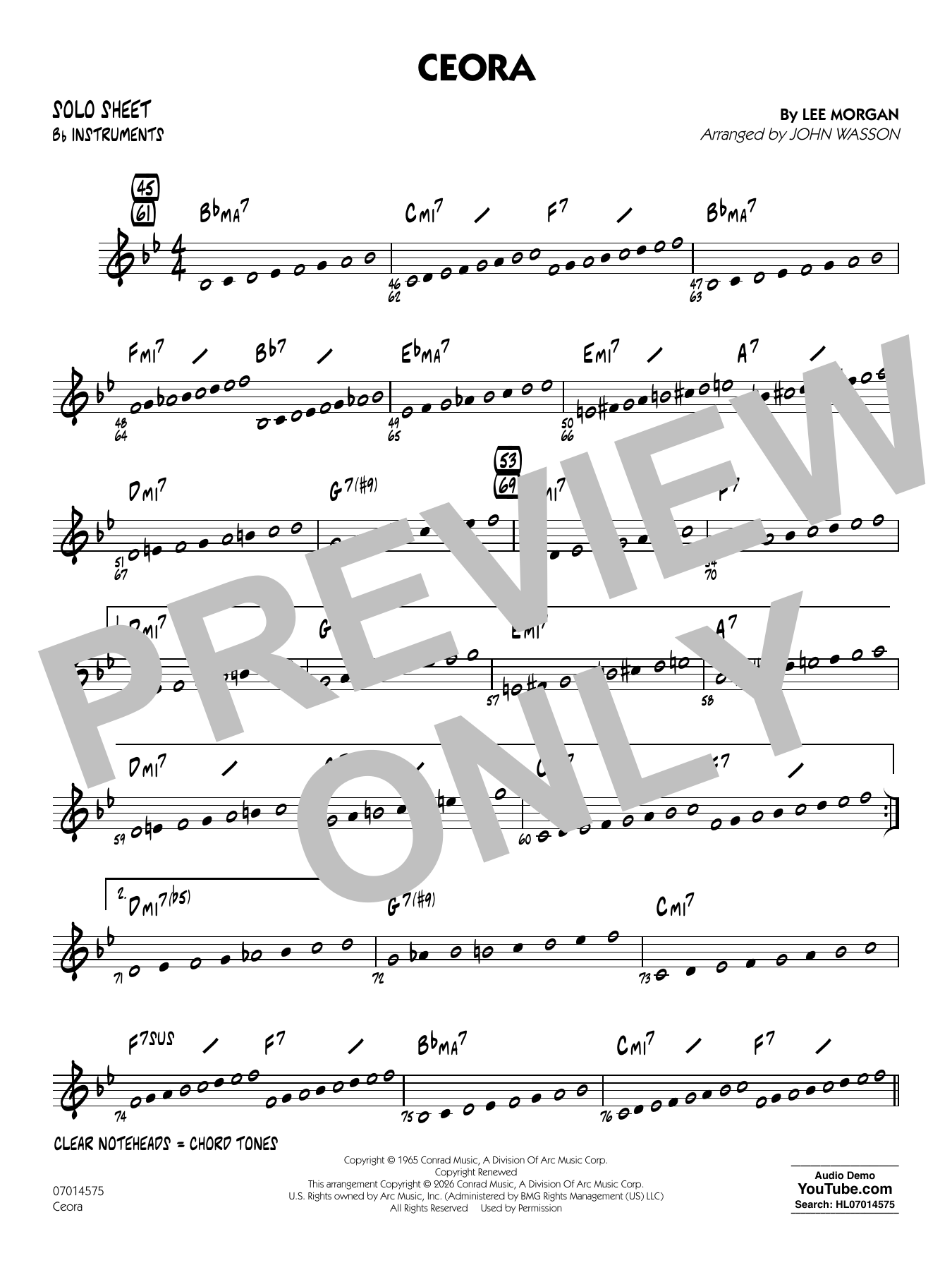 Ceora - (arr. John Wasson) Alto Sax 1 - Bb Solo Sheet