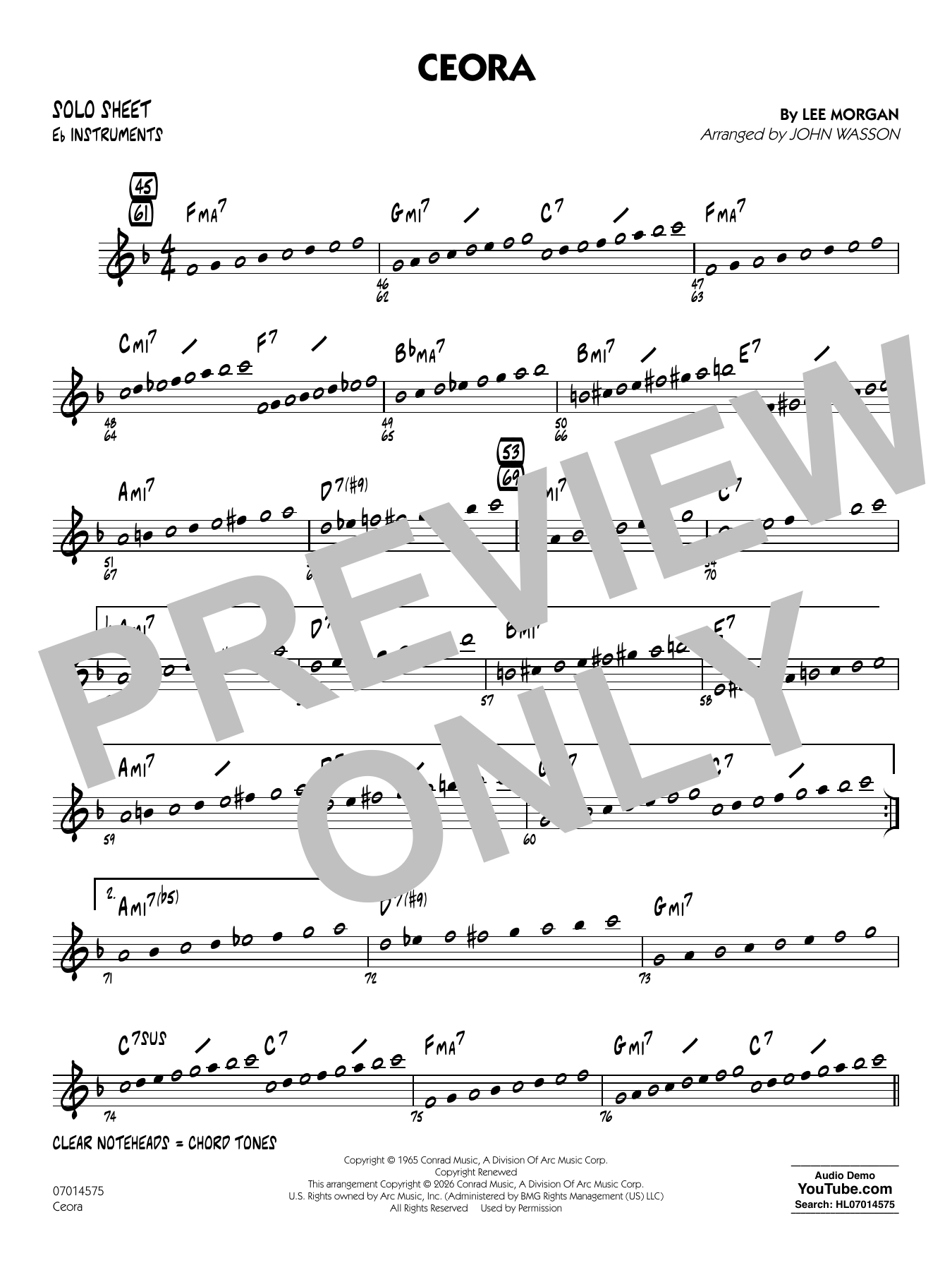 Ceora - (arr. John Wasson) Alto Sax 1 - Eb Solo Sheet