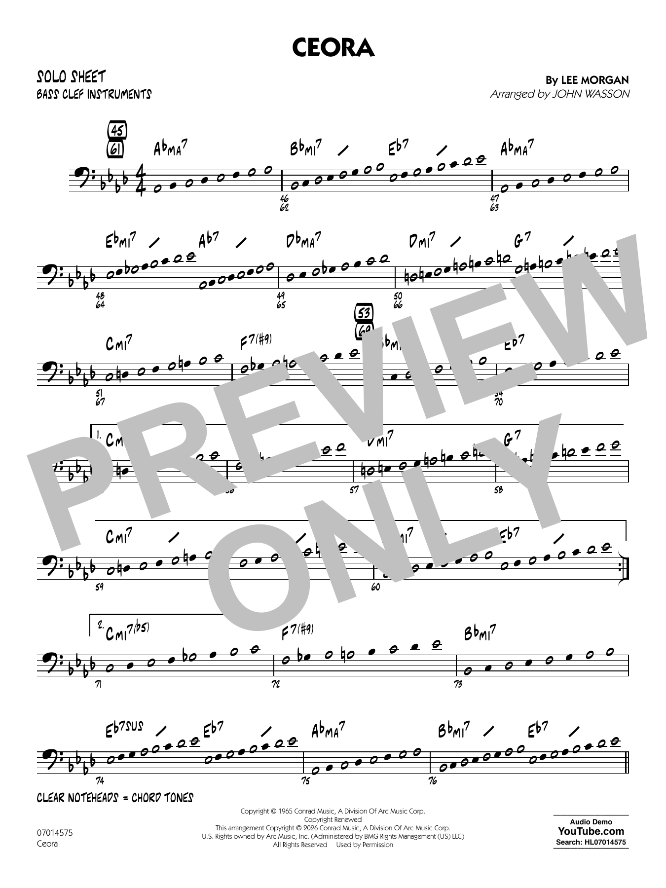 Ceora - (arr. John Wasson) Alto Sax 1 - Bass Clef Solo Sheet
