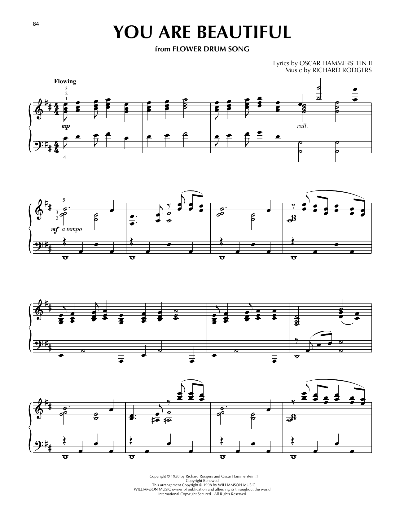 You Are Beautiful (from Flower Drum Song): Piano Solo