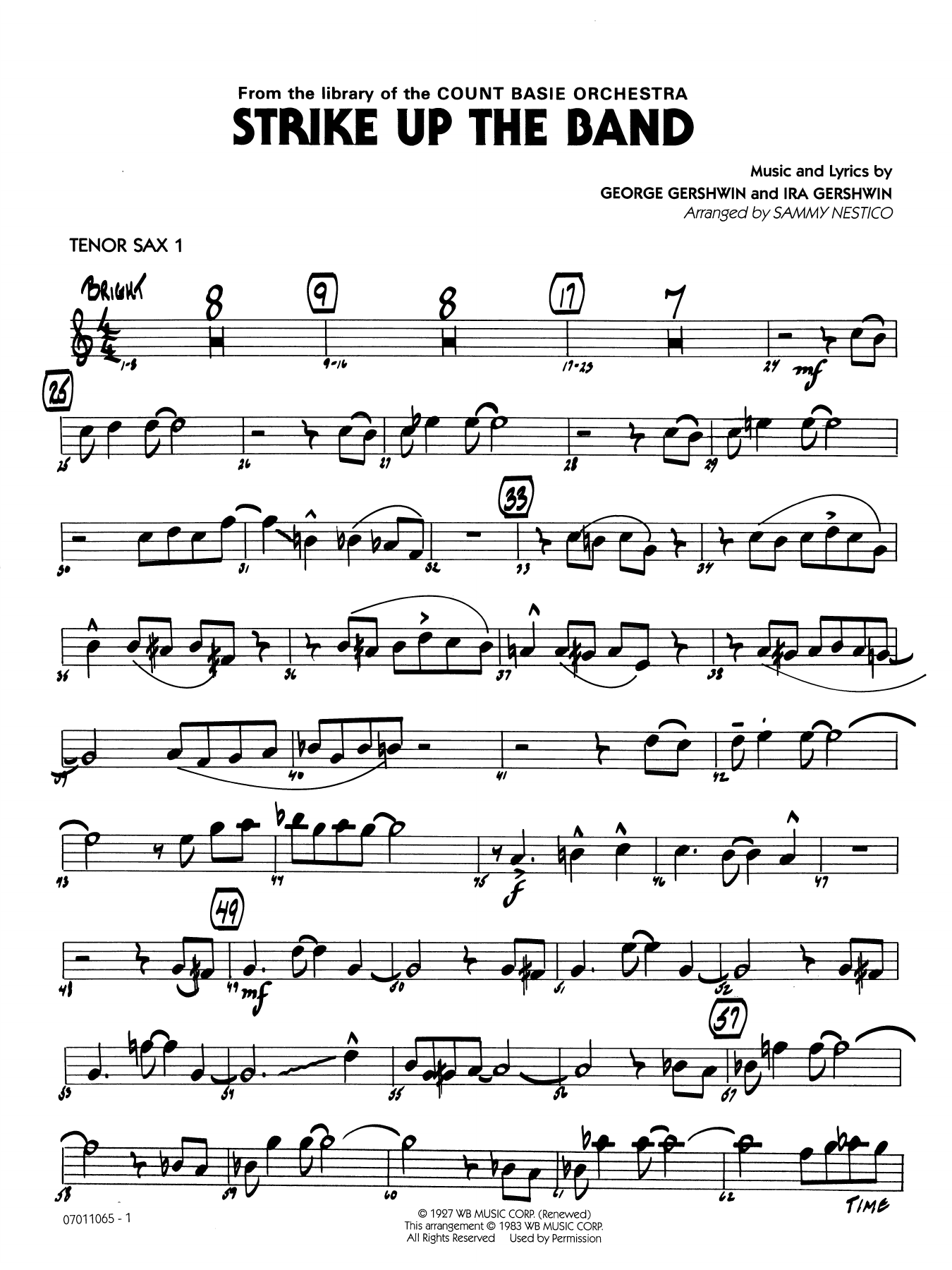 Strike Up the Band (arr. Sammy Nestico) - Tenor Sax 1