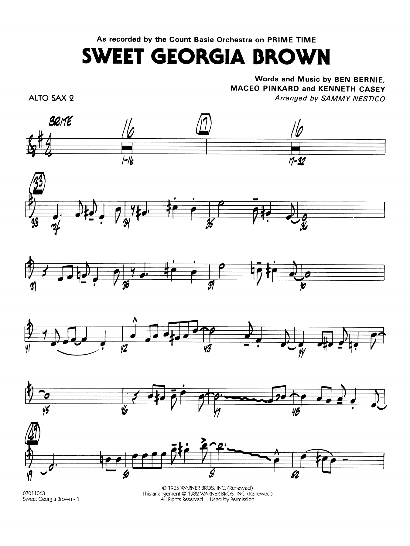 Sweet Georgia Brown (arr. Sammy Nestico) - Alto Sax 2
