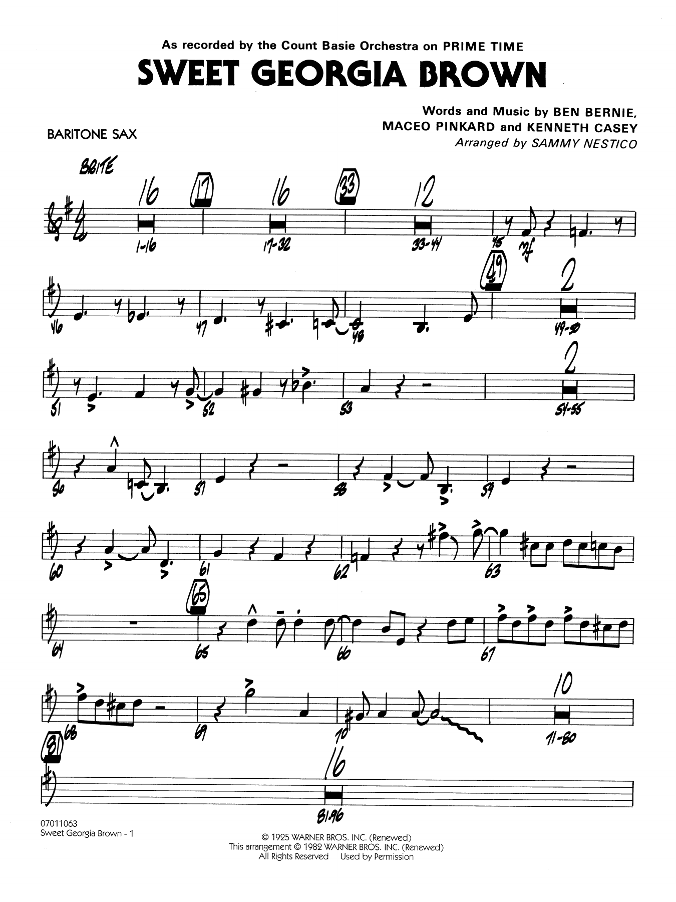 Sweet Georgia Brown (arr. Sammy Nestico) - Baritone Sax