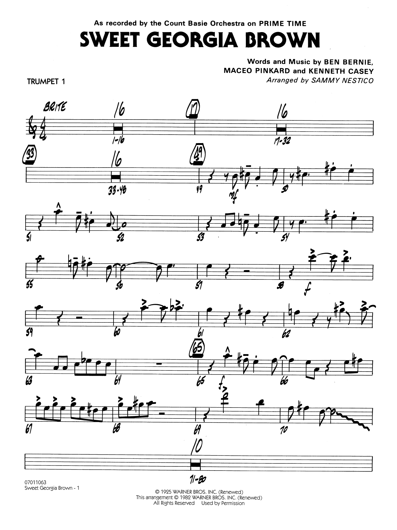 Sweet Georgia Brown (arr. Sammy Nestico) - Trumpet 1