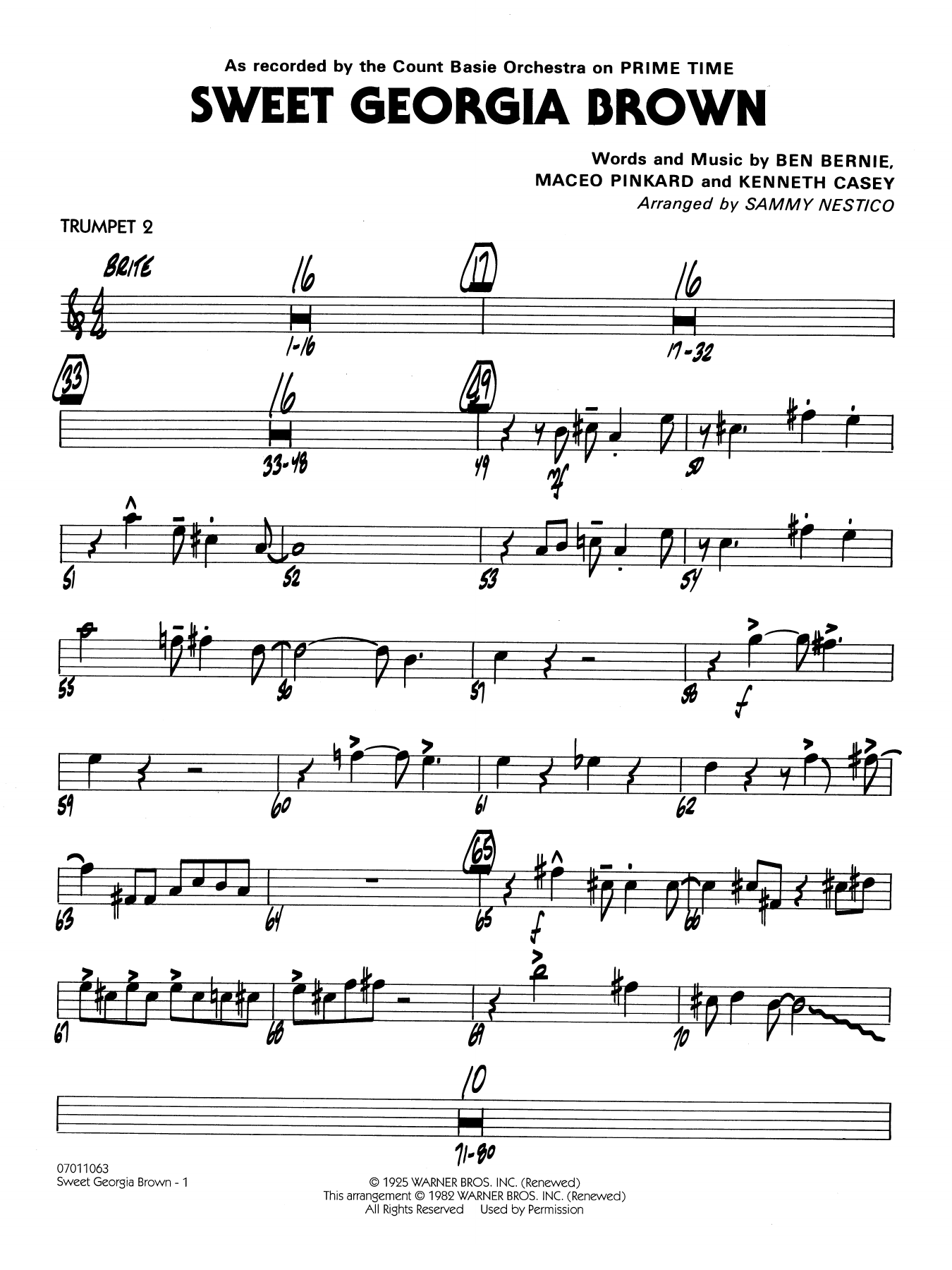 Sweet Georgia Brown (arr. Sammy Nestico) - Trumpet 2