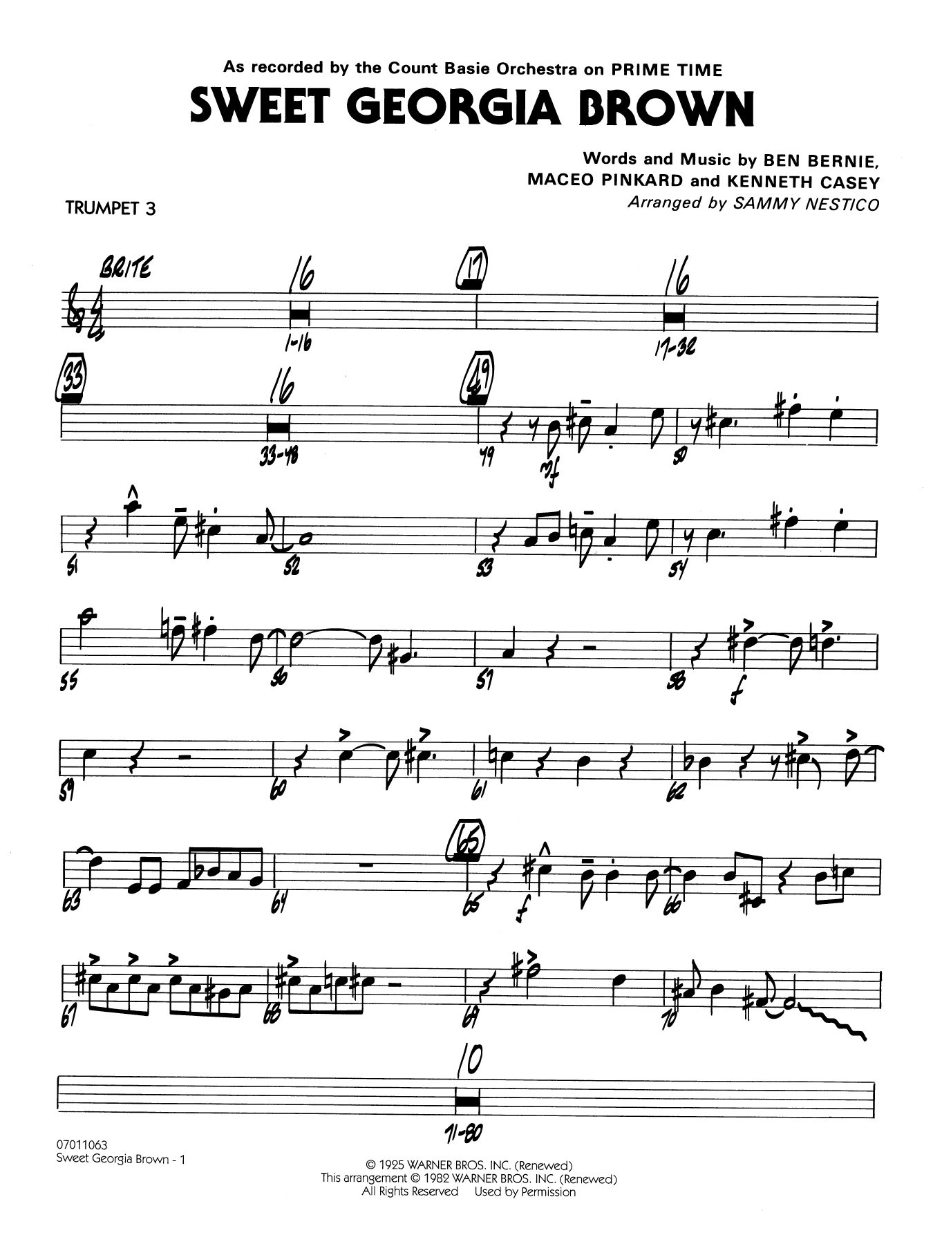 Sweet Georgia Brown (arr. Sammy Nestico) - Trumpet 3