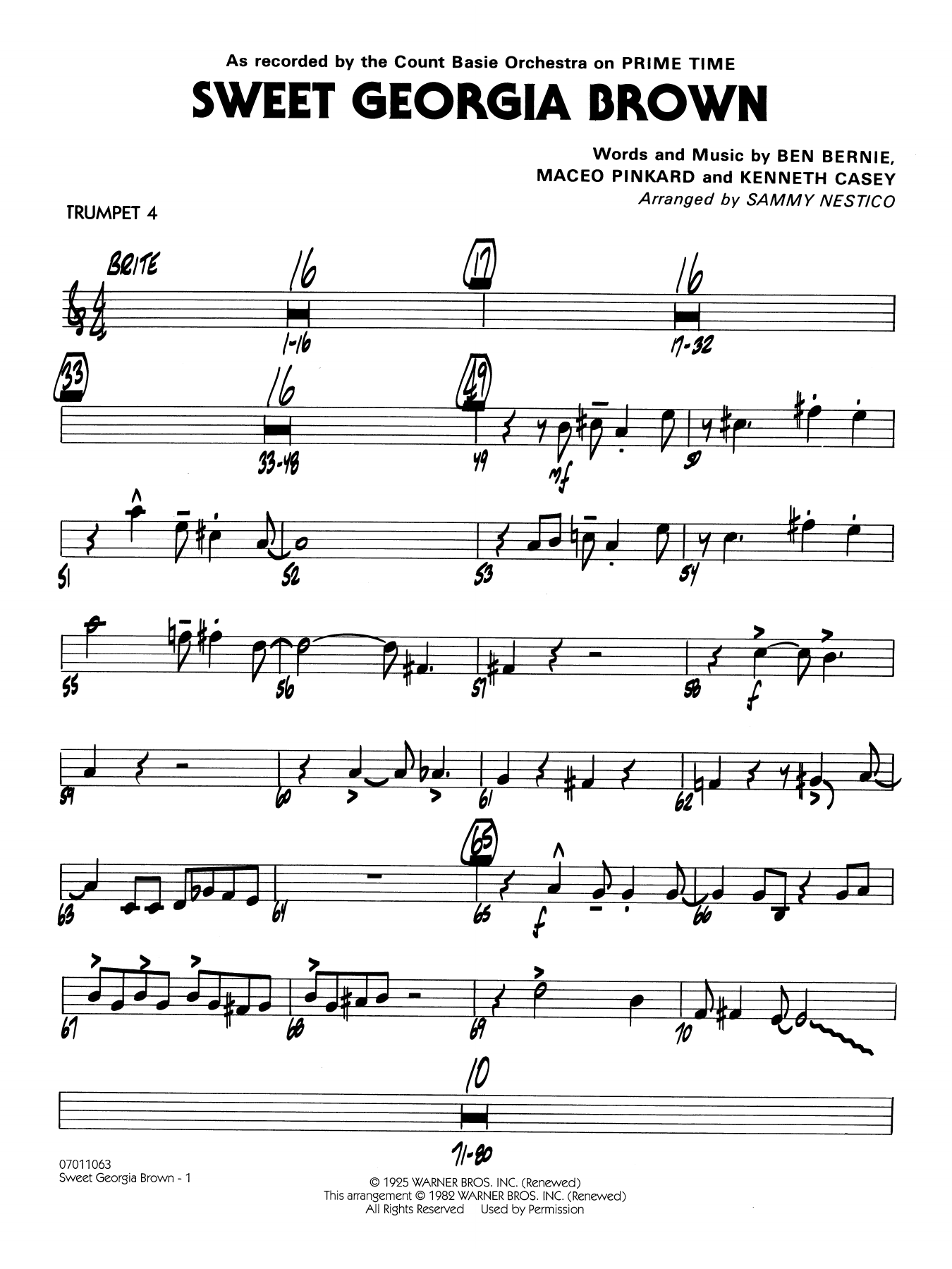 Sweet Georgia Brown (arr. Sammy Nestico) - Trumpet 4