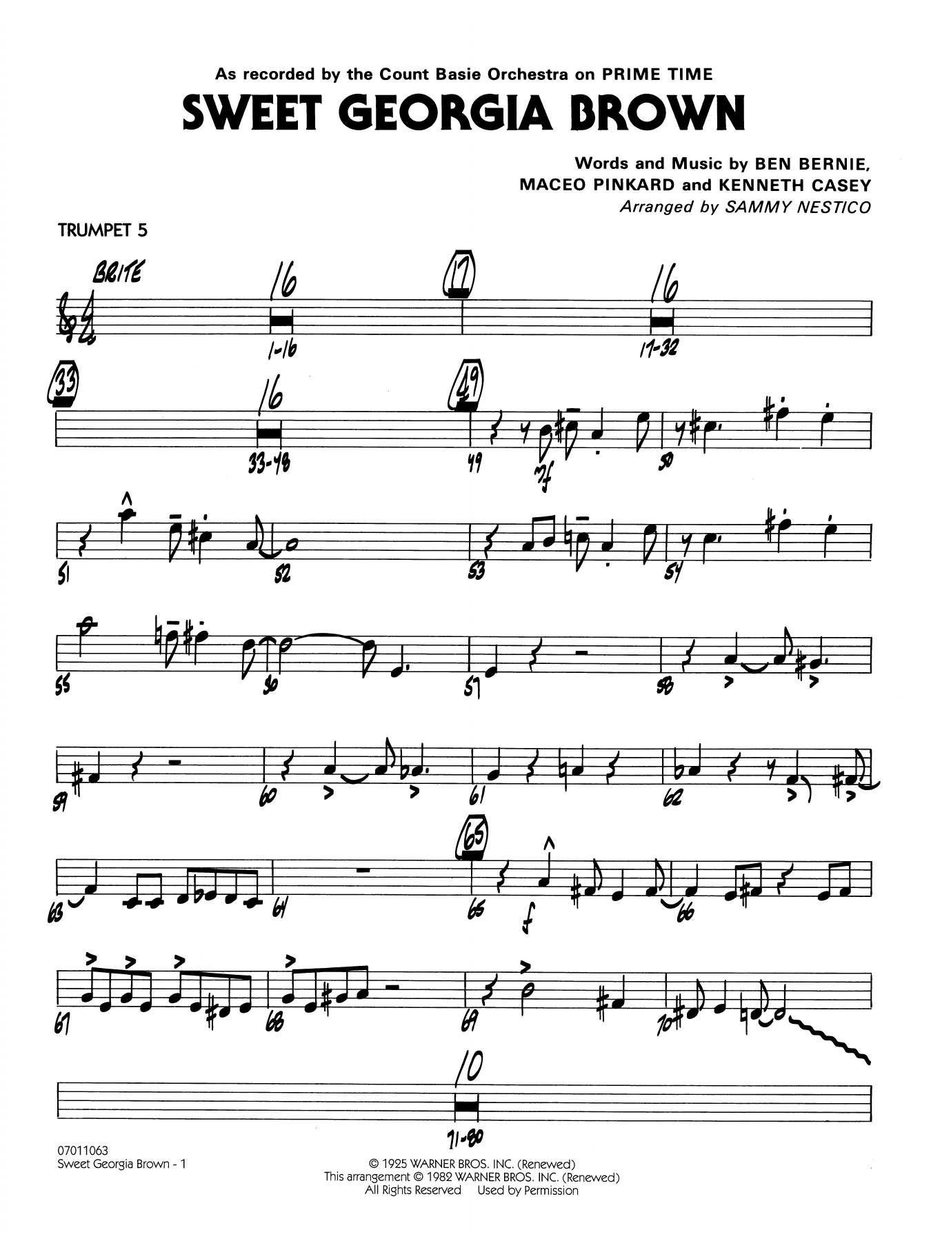 Sweet Georgia Brown (arr. Sammy Nestico) - Trumpet 5