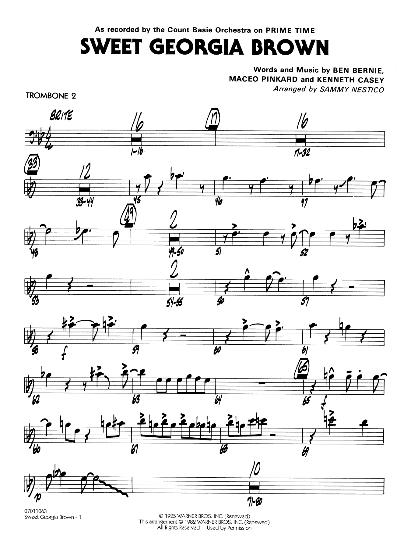 Sweet Georgia Brown (arr. Sammy Nestico) - Trombone 2