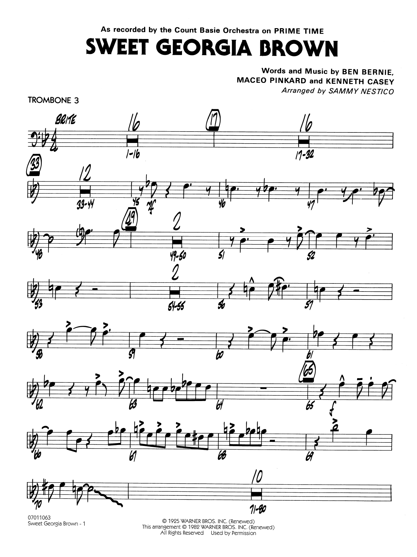 Sweet Georgia Brown (arr. Sammy Nestico) - Trombone 3